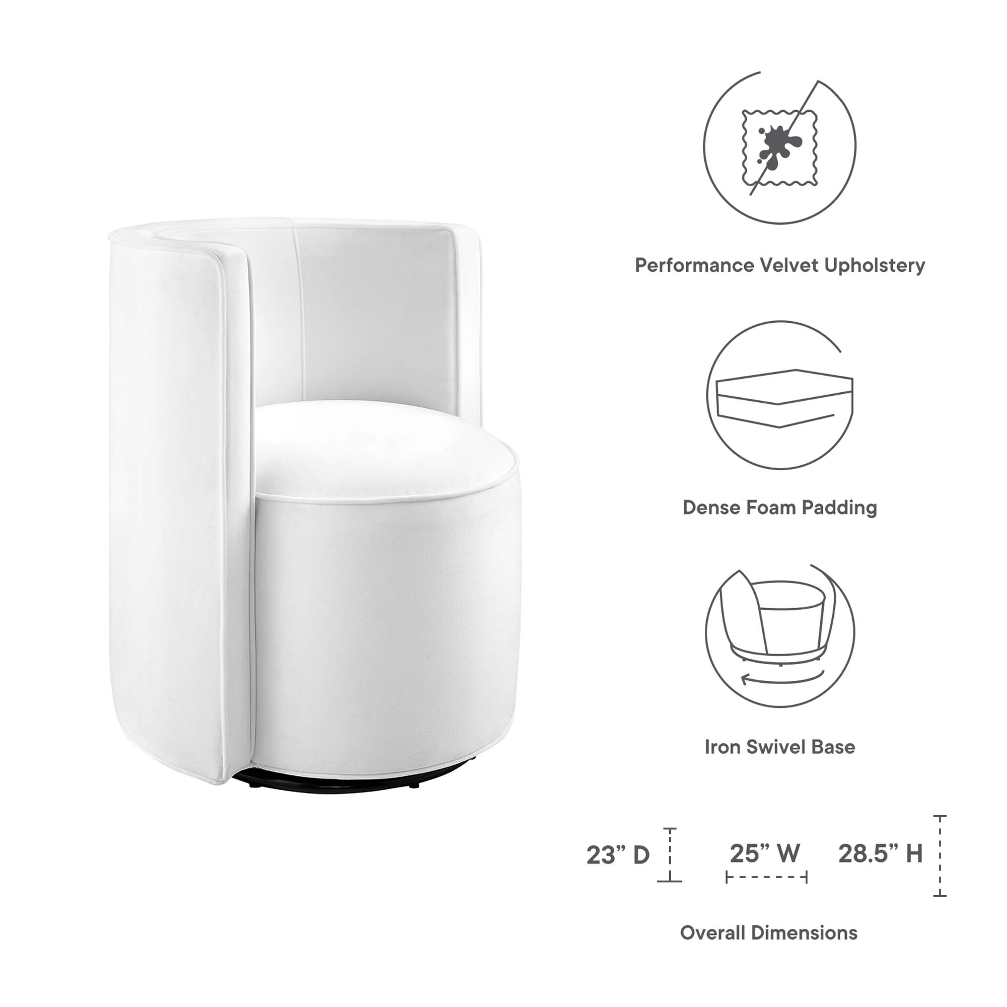 Della Performance Velvet Fabric Swivel Chair, White