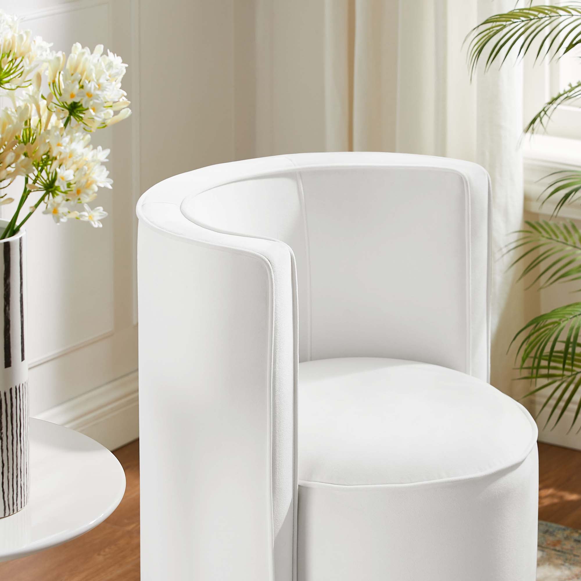 Della Performance Velvet Fabric Swivel Chair, White