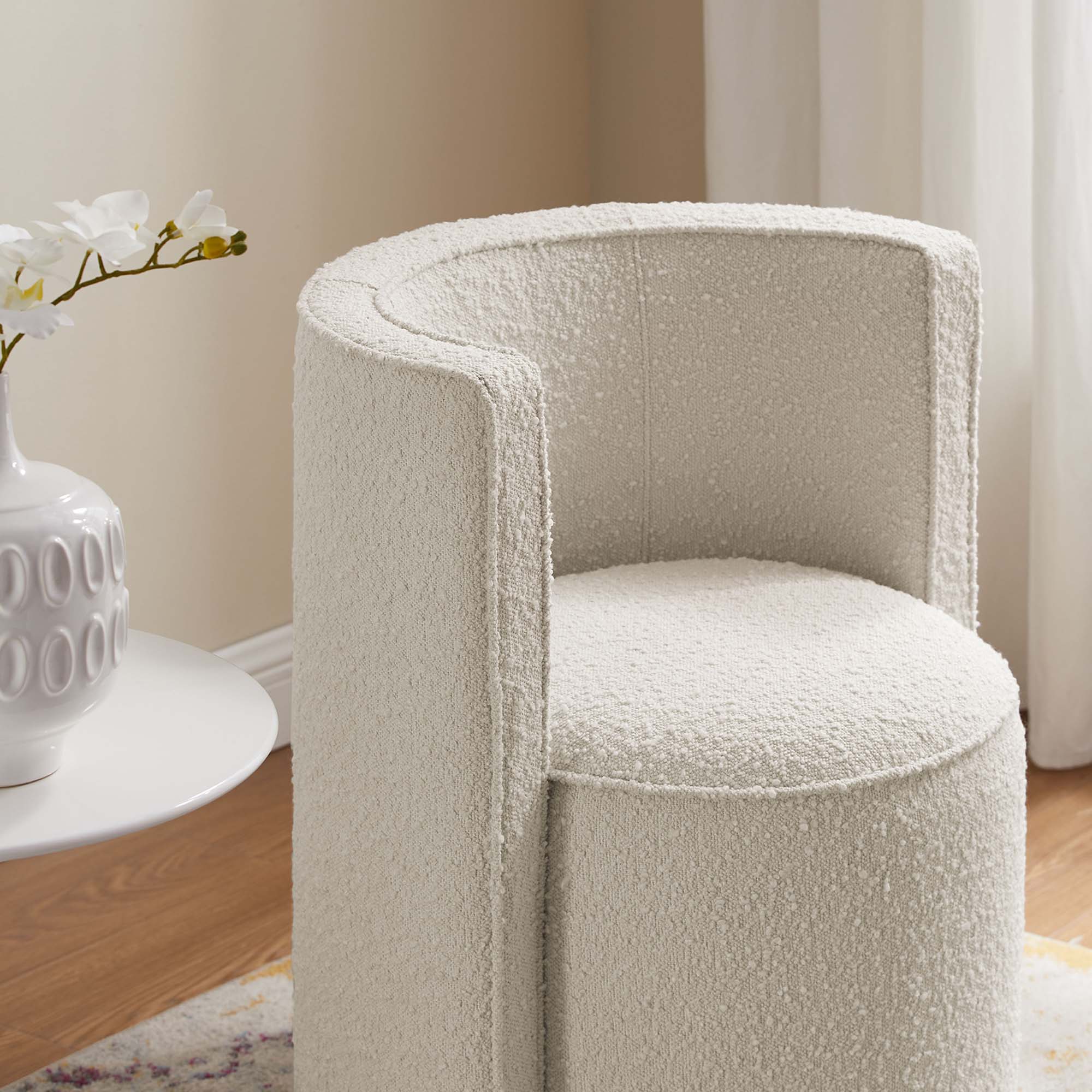 Della Boucle Fabric Swivel Chair, Ivory