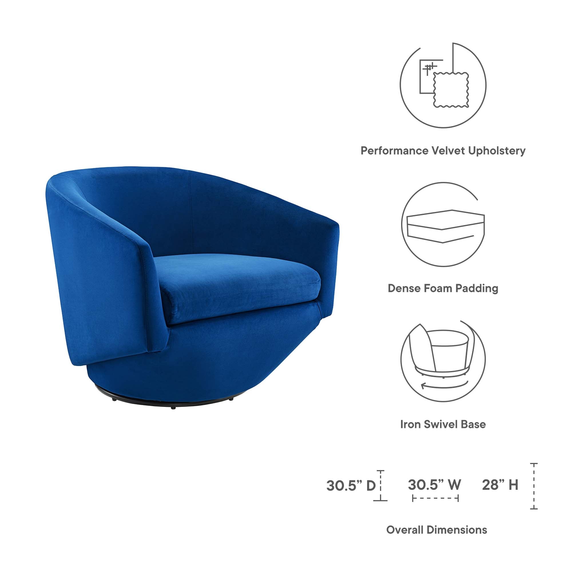Series Performance Velvet Fabric Swivel Chair, Navy