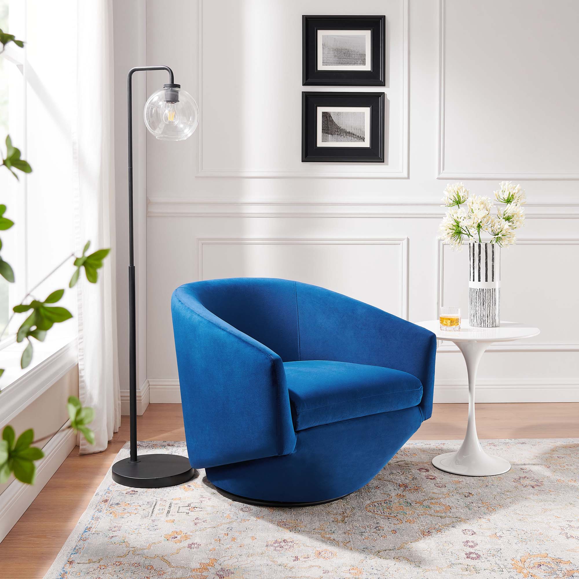 Series Performance Velvet Fabric Swivel Chair, Navy