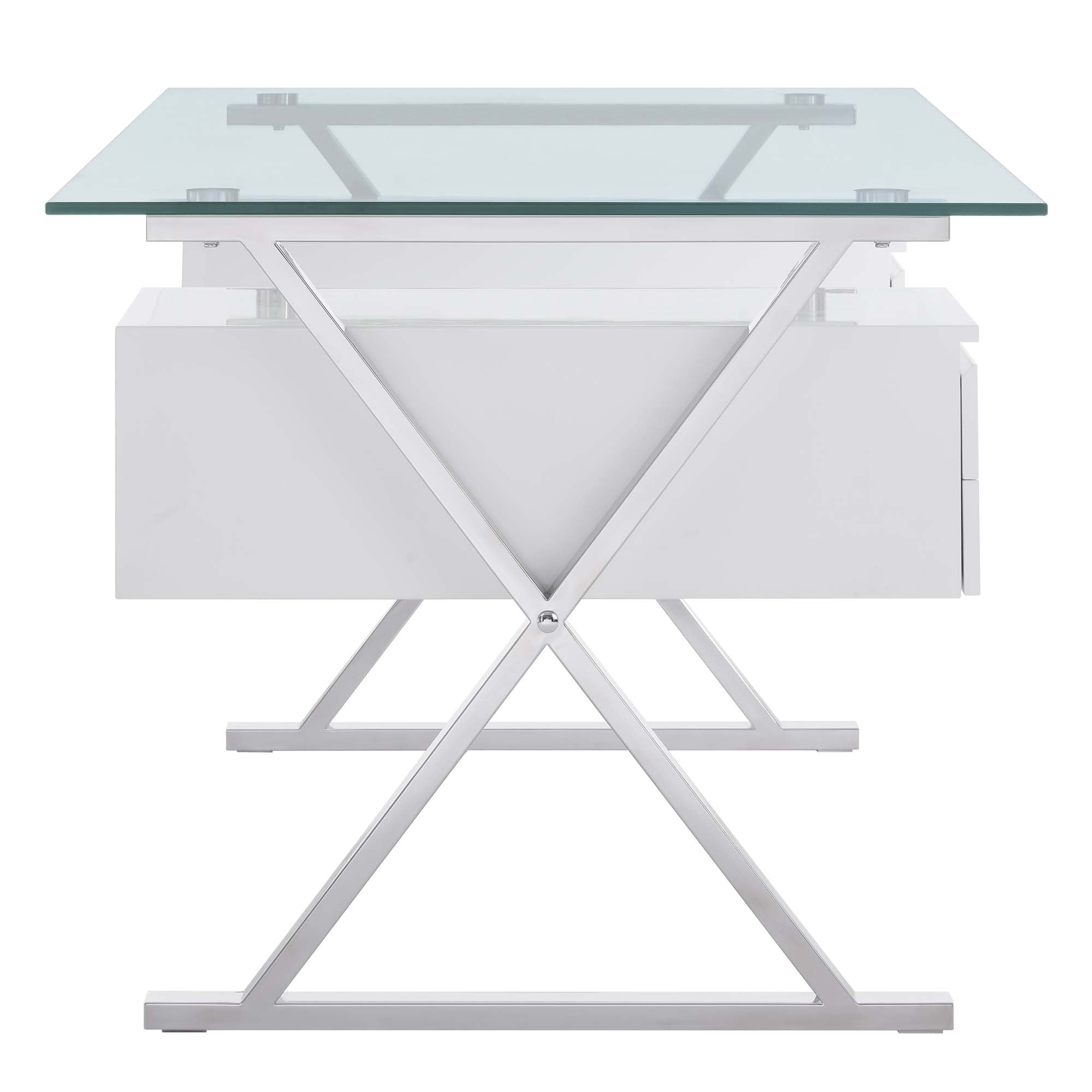 Sector 71" Glass Top Glass Office Desk, White