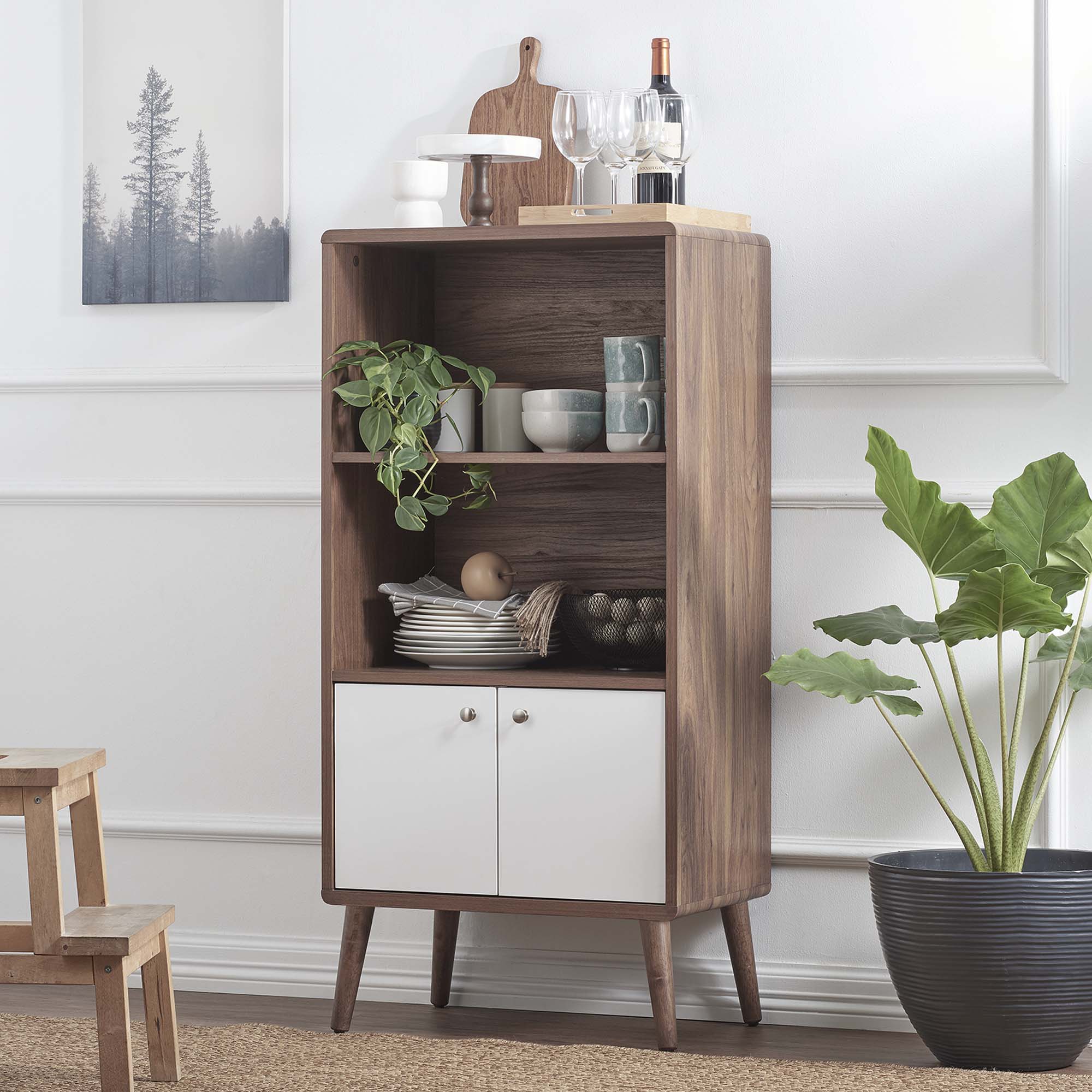 Transmit Display Cabinet Bookshelf, Walnut White