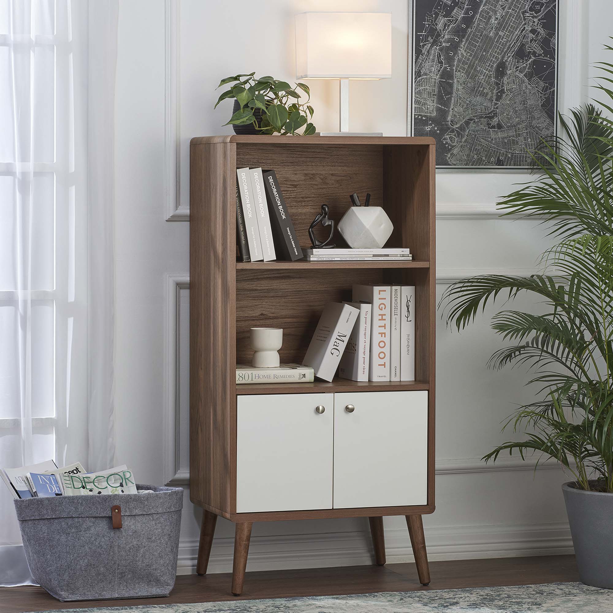 Transmit Display Cabinet Bookshelf, Walnut White