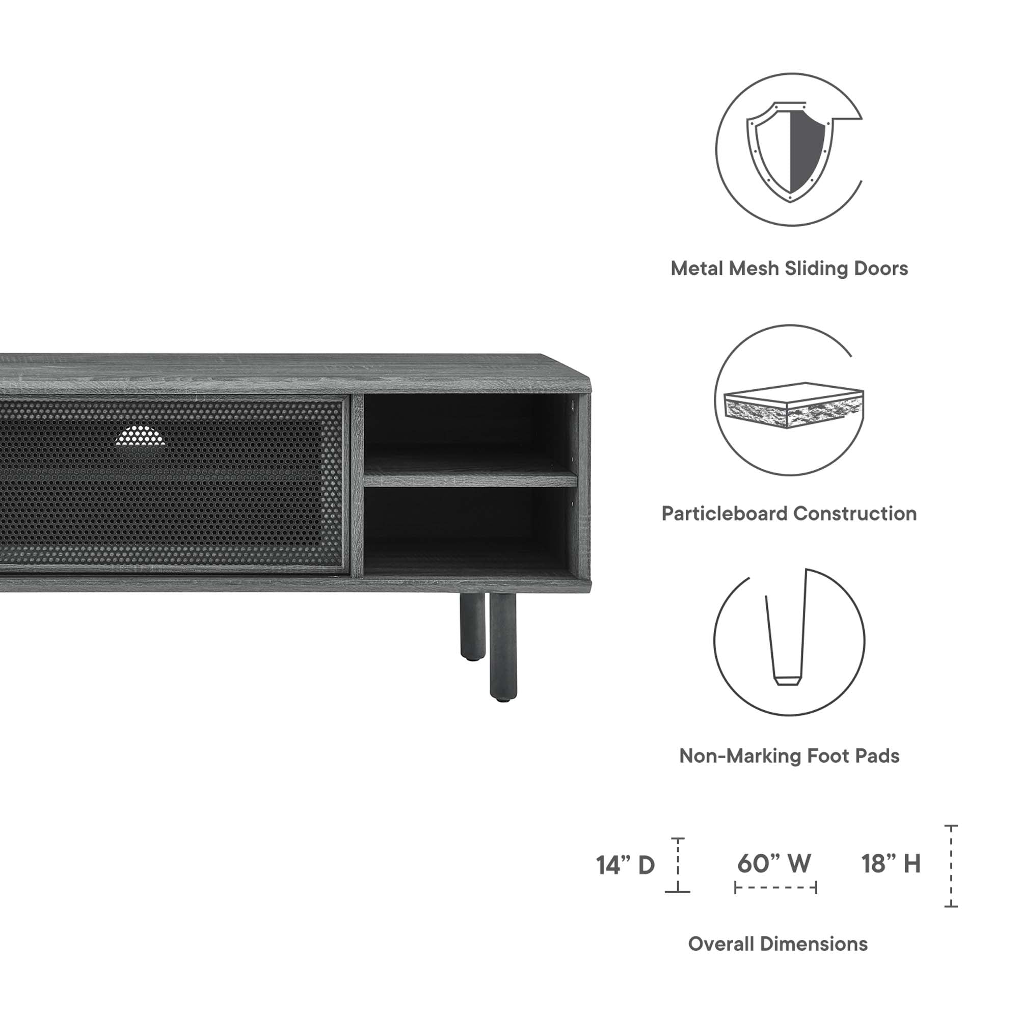 Kurtis 60" TV Stand, Charcoal