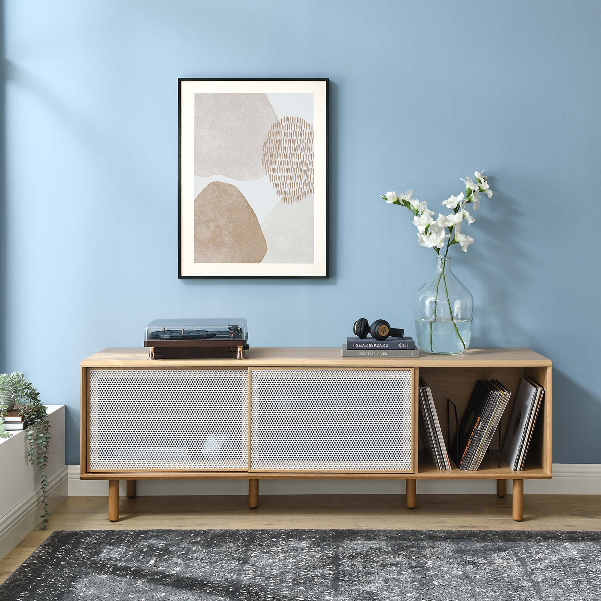 Kurtis 67" TV and Vinyl Record Stand, Oak