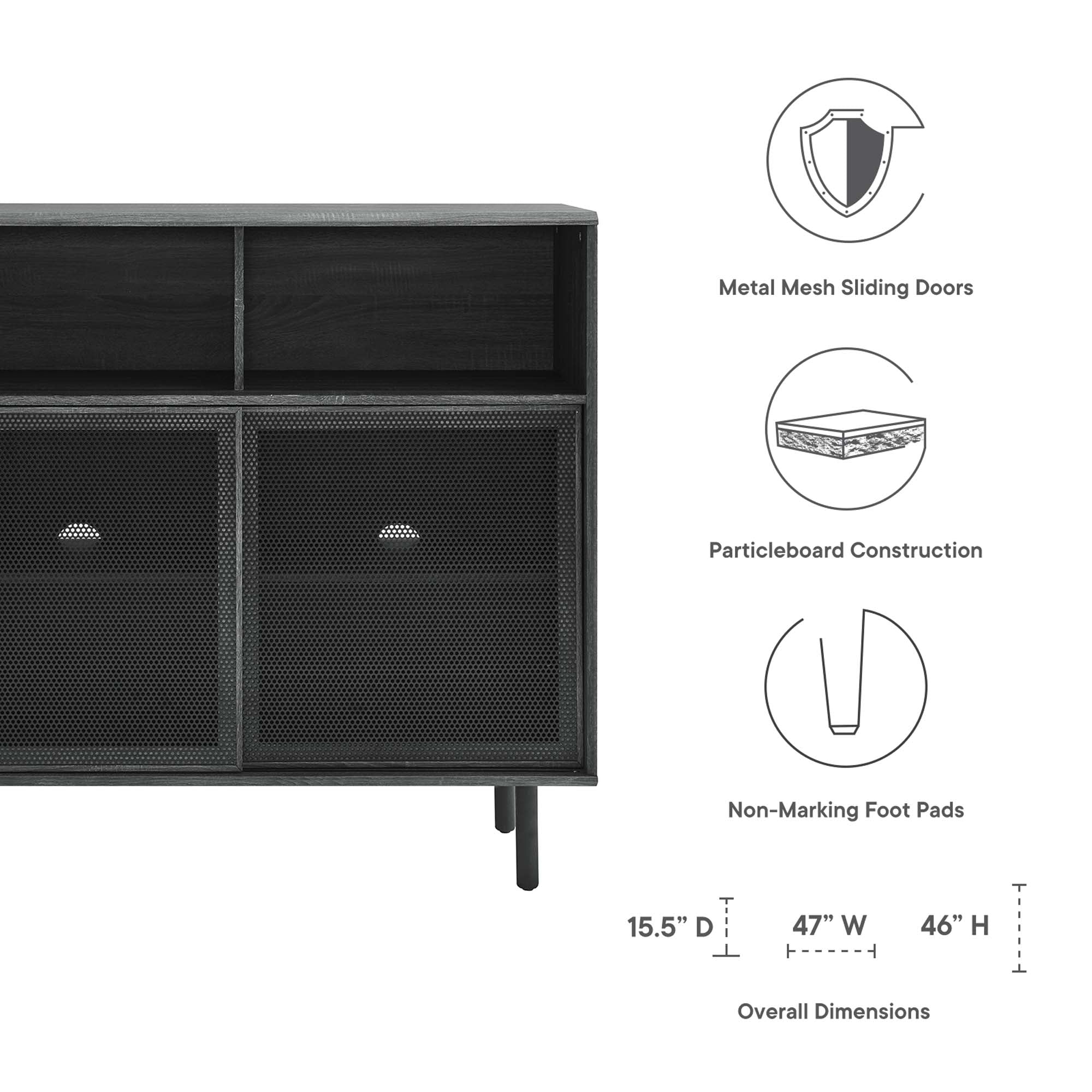 Kurtis 47" Display Cabinet, Charcoal