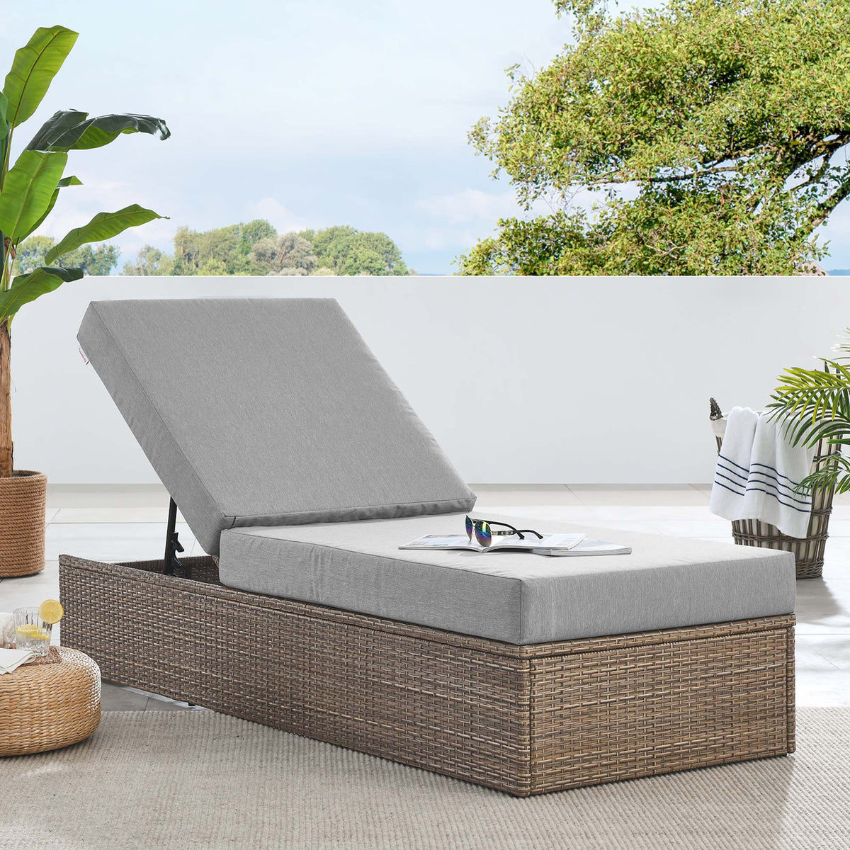 Convene Outdoor Patio Chaise Lounge Chair, Cappuccino Gray