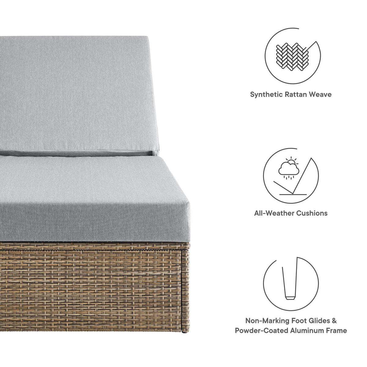 Convene Outdoor Patio Chaise Lounge Chair, Cappuccino Gray