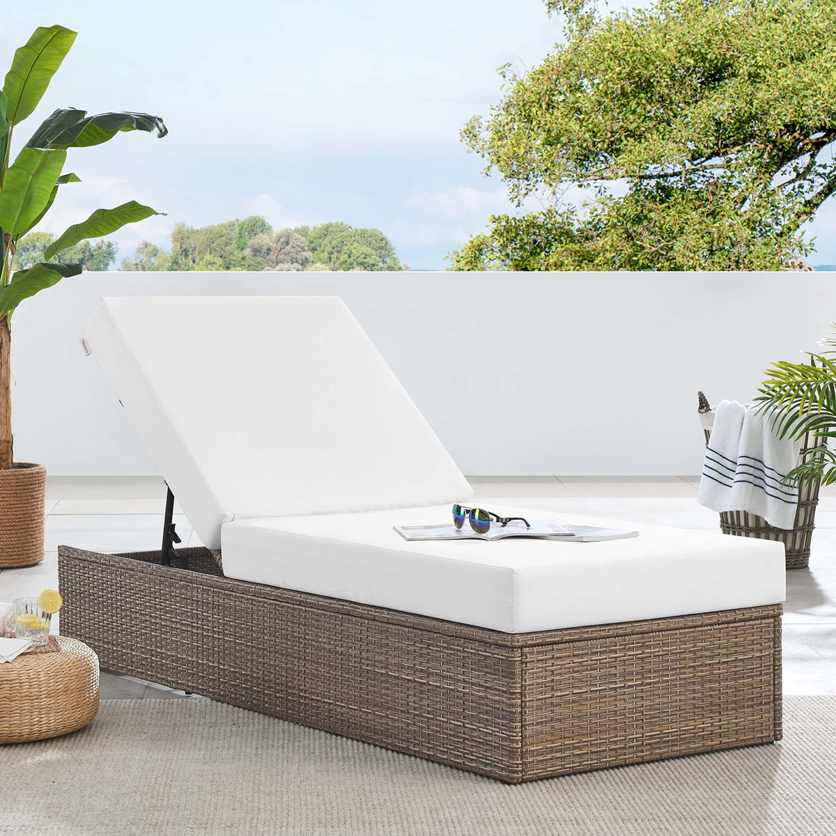 Convene Outdoor Patio Chaise Lounge Chair, Cappuccino White