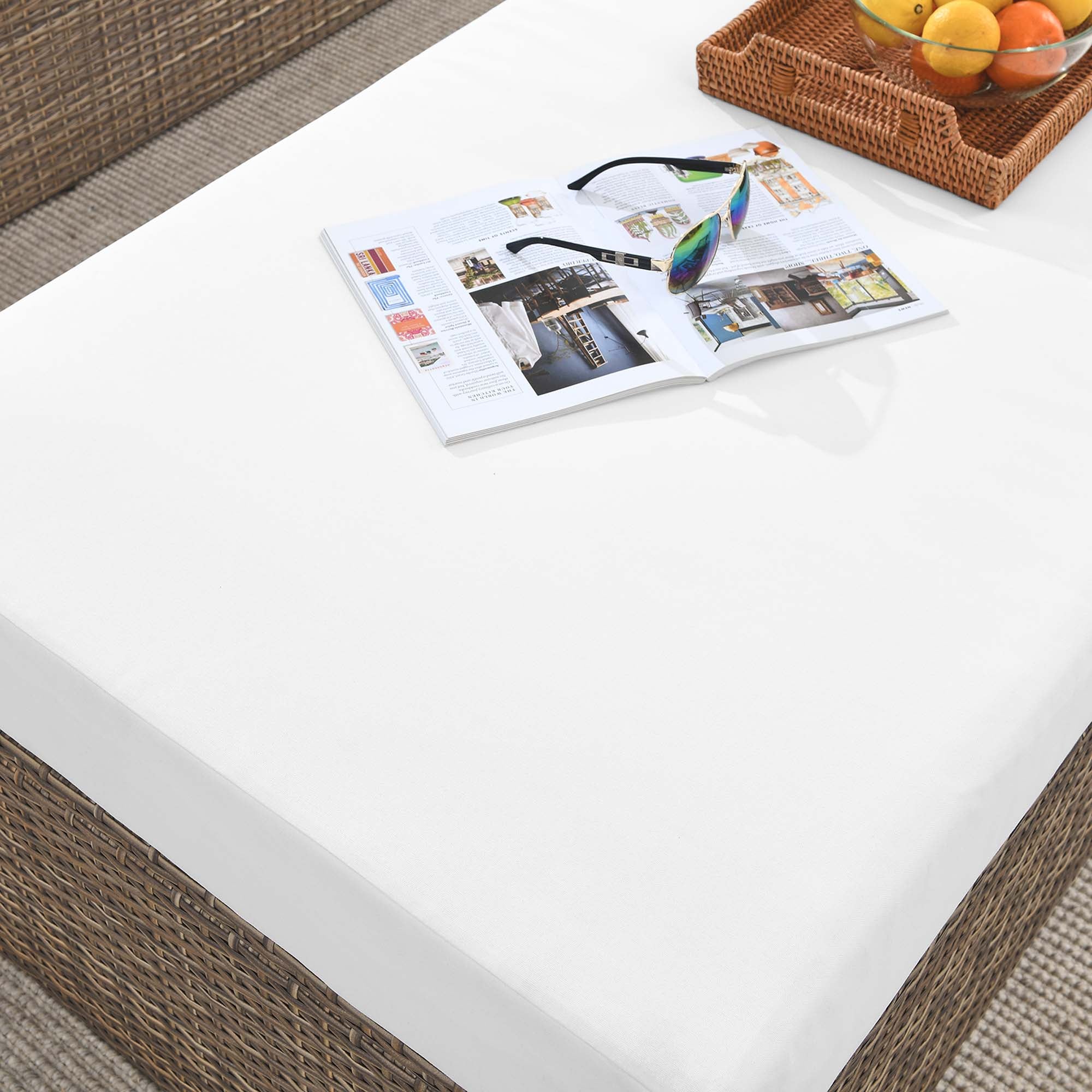 Convene Outdoor Patio Rectangle Ottoman, Cappuccino White