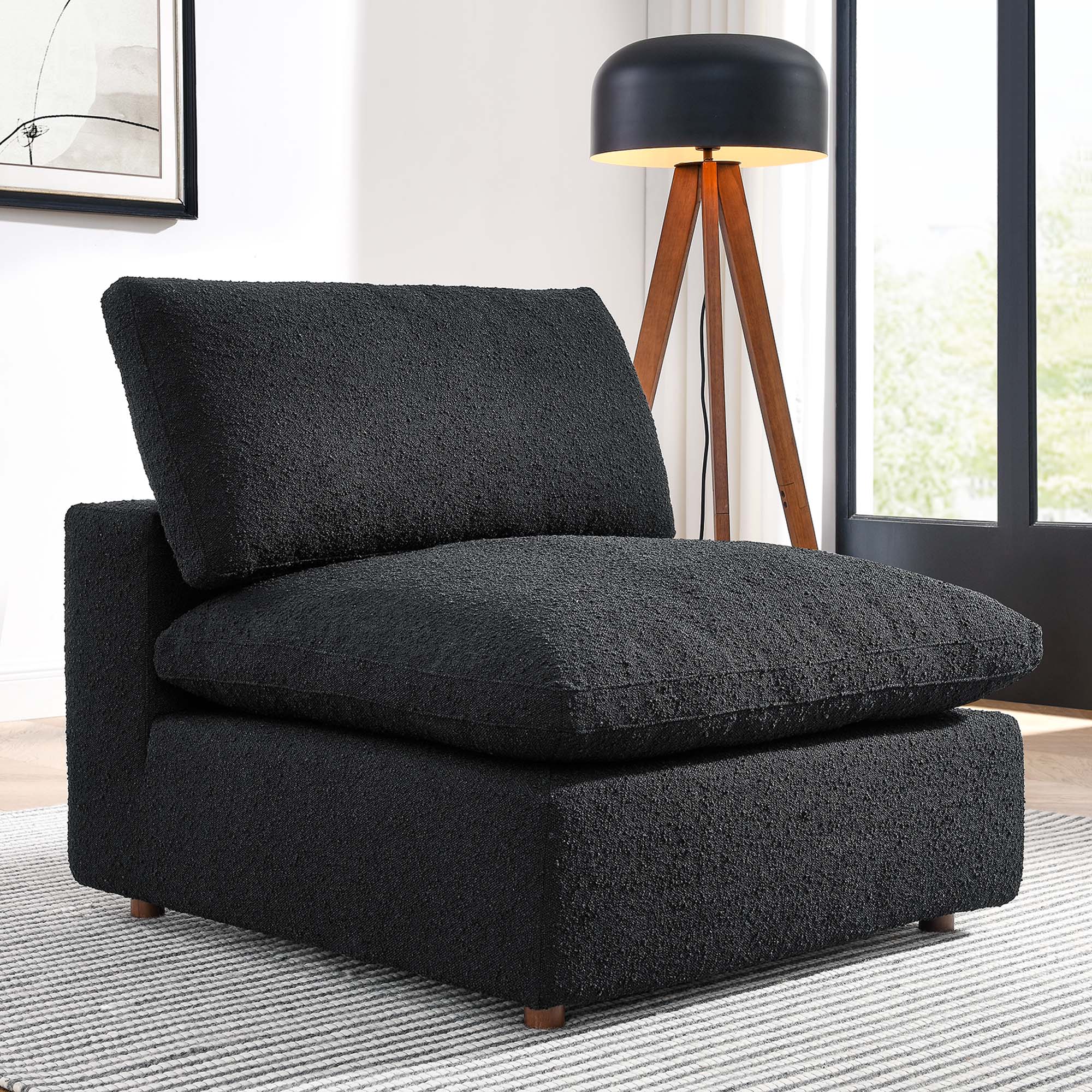 Commix Down Filled Overstuffed Boucle Fabric Armless Chair, Black