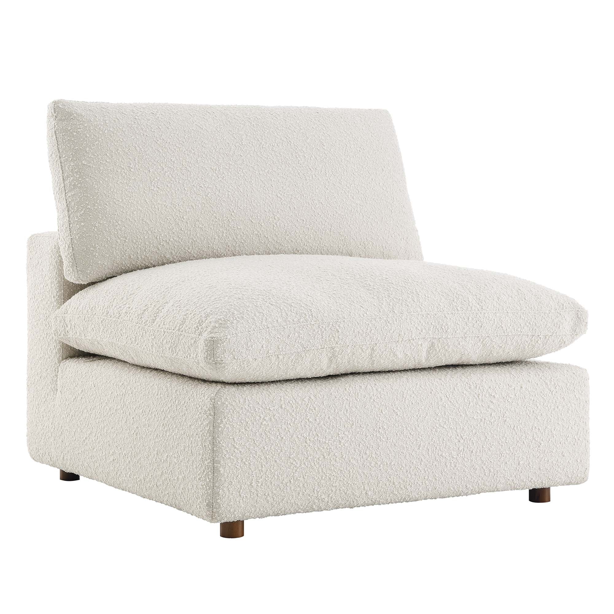 Commix Down Filled Overstuffed Boucle Fabric Armless Chair, Ivory