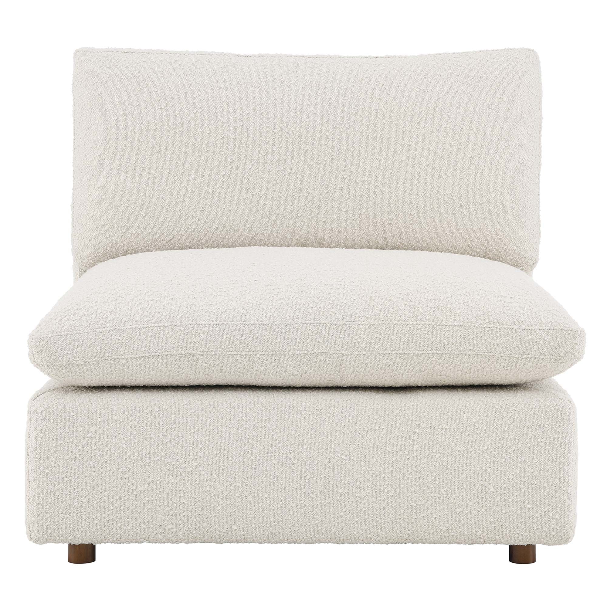 Commix Down Filled Overstuffed Boucle Fabric Armless Chair, Ivory
