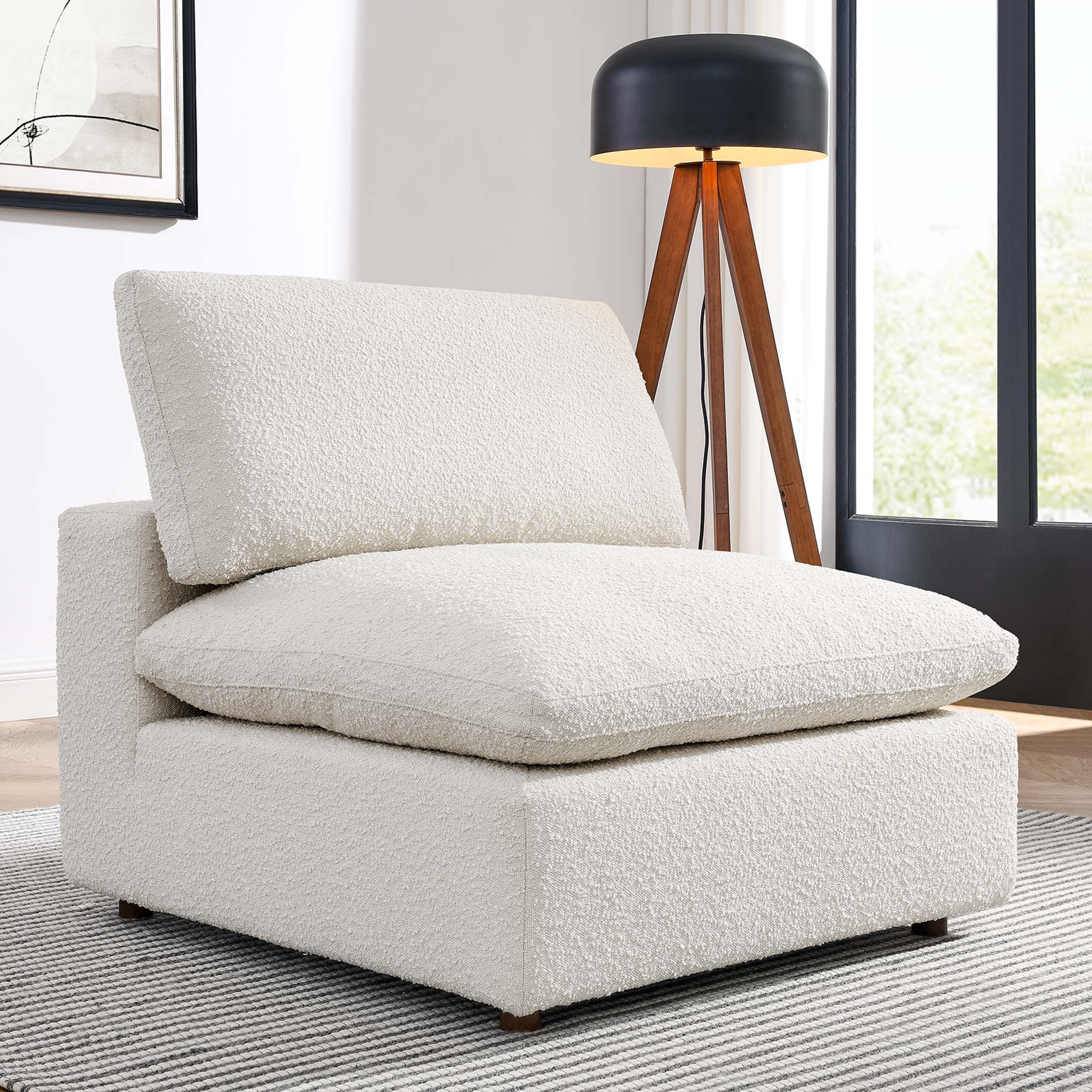 Commix Down Filled Overstuffed Boucle Fabric Armless Chair, Ivory