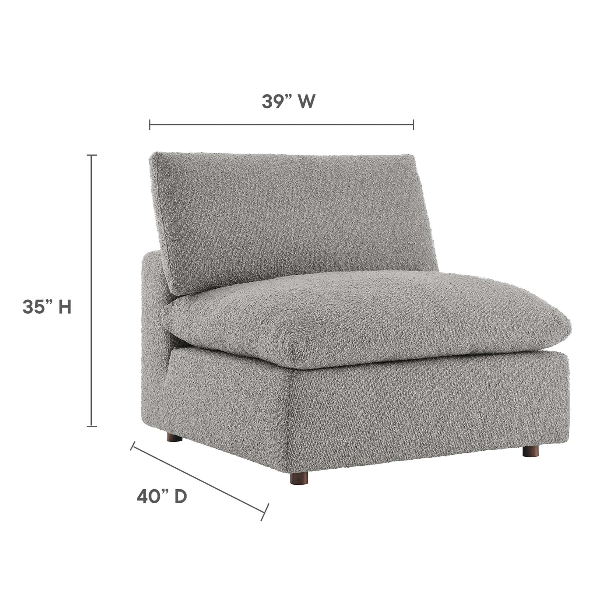 Commix Down Filled Overstuffed Boucle Fabric Armless Chair, Light Gray