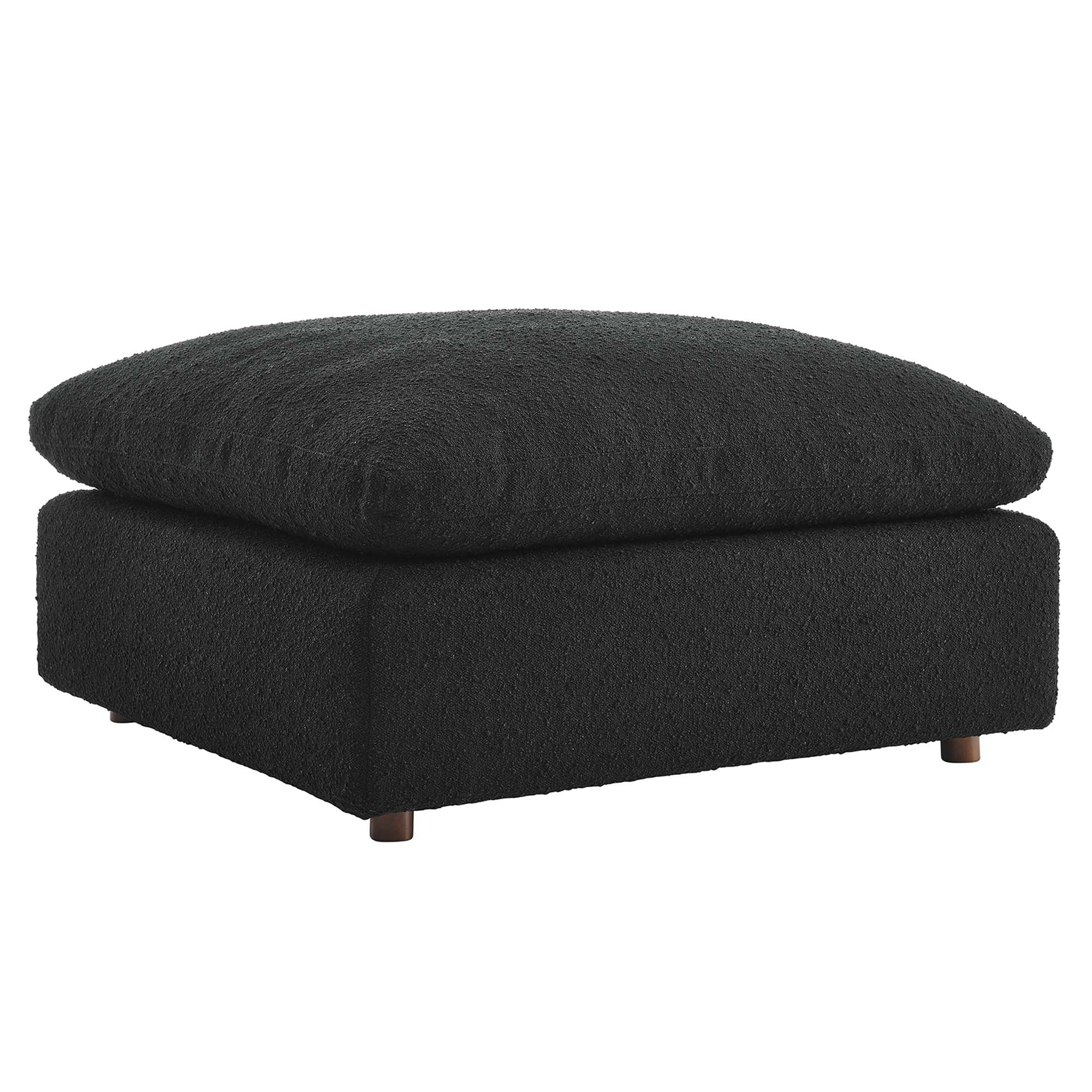 Commix Down Filled Overstuffed Boucle Fabric Ottoman, Black