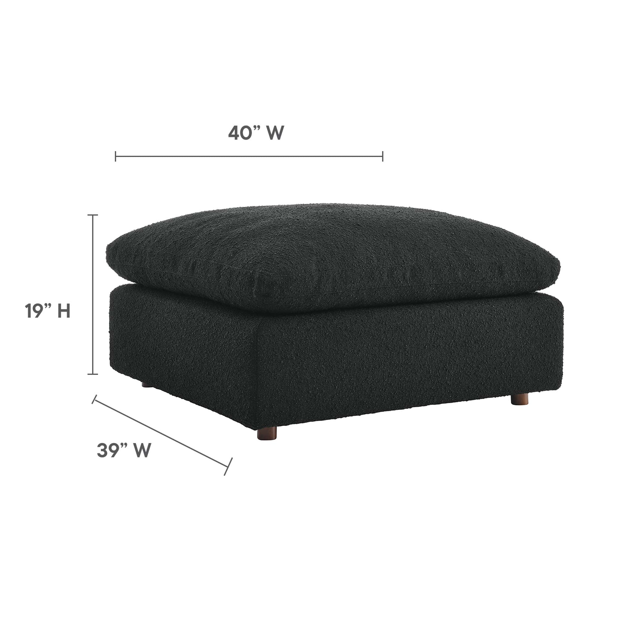 Commix Down Filled Overstuffed Boucle Fabric Ottoman, Black