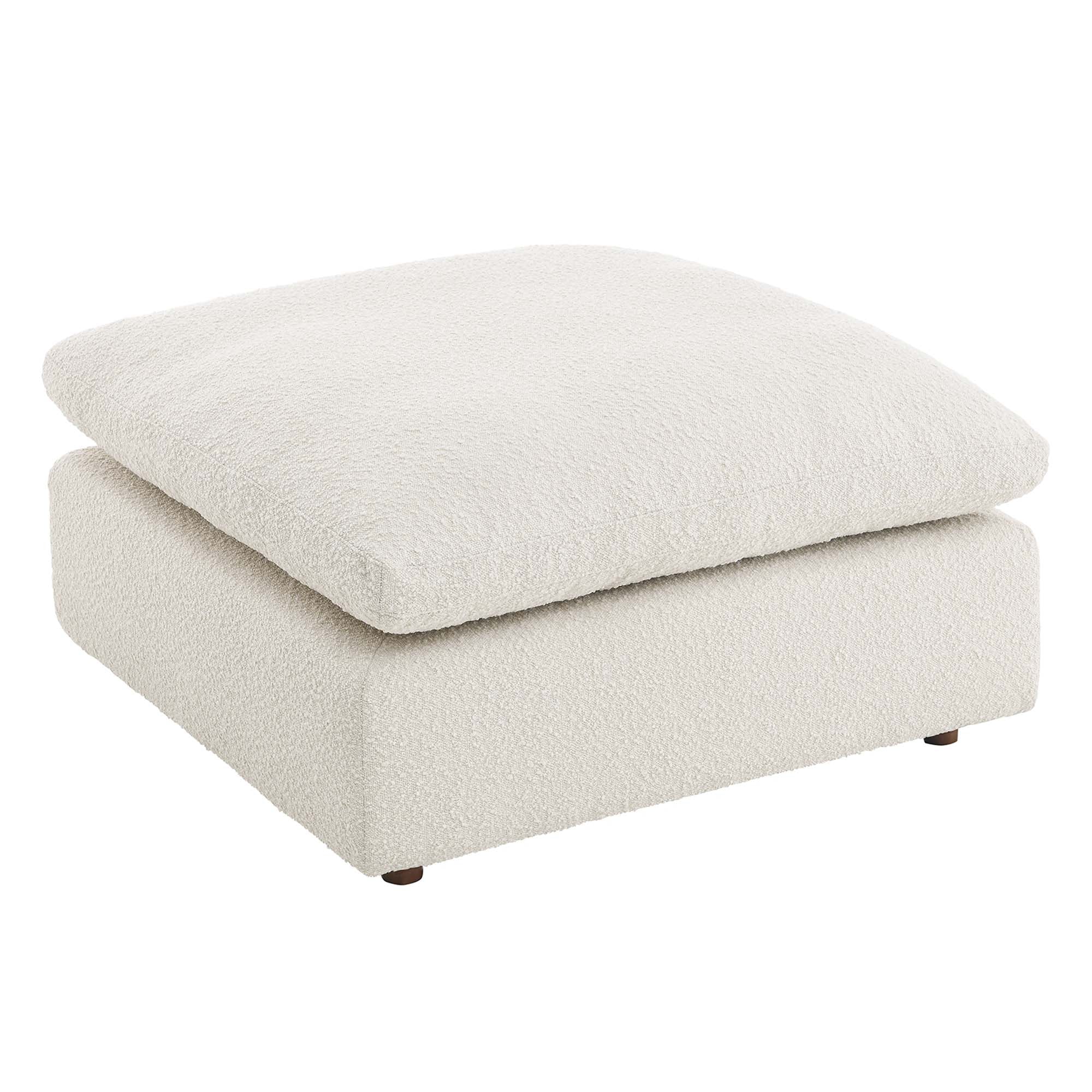 Commix Down Filled Overstuffed Boucle Fabric Ottoman, Ivory