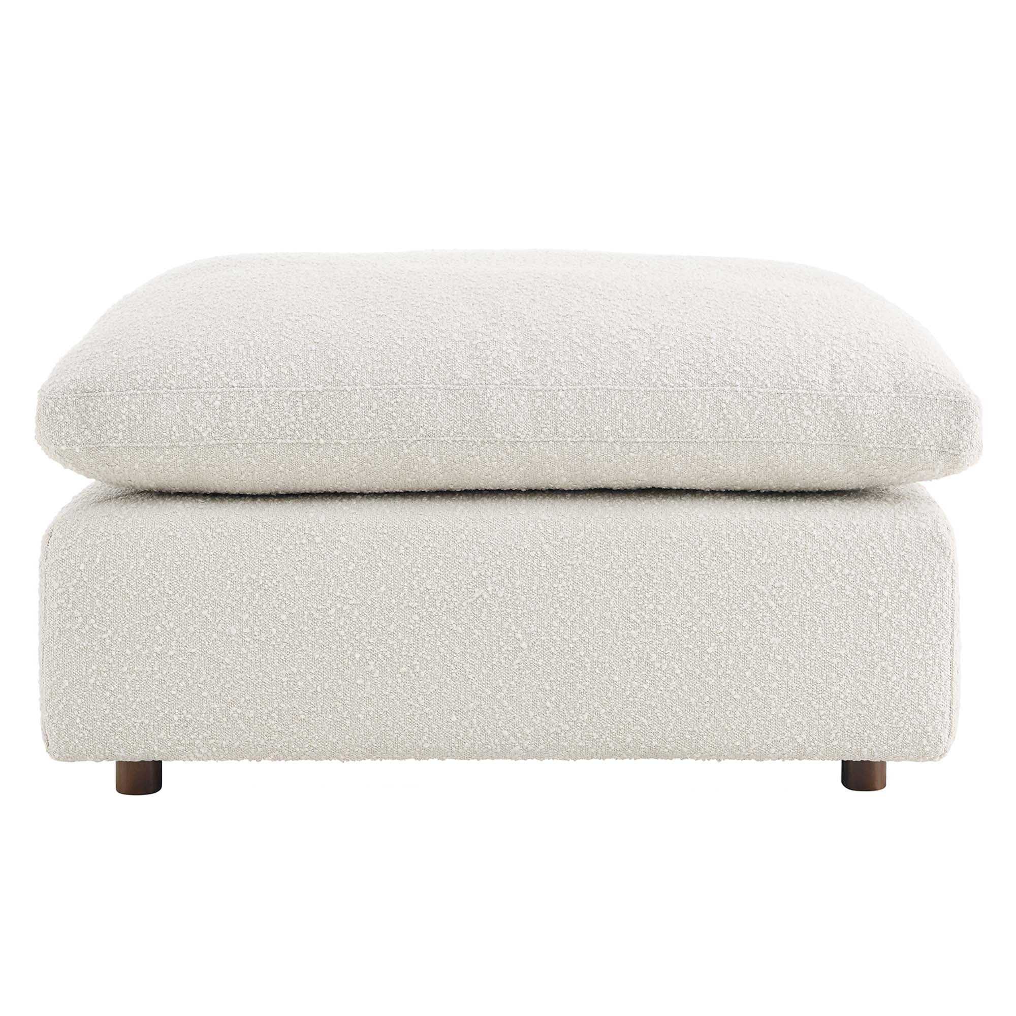 Commix Down Filled Overstuffed Boucle Fabric Ottoman, Ivory