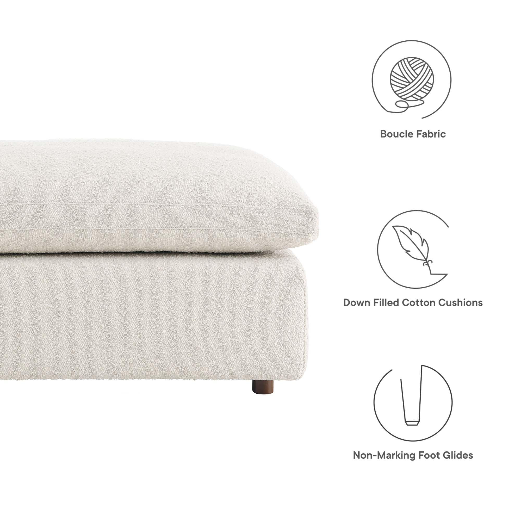 Commix Down Filled Overstuffed Boucle Fabric Ottoman, Ivory