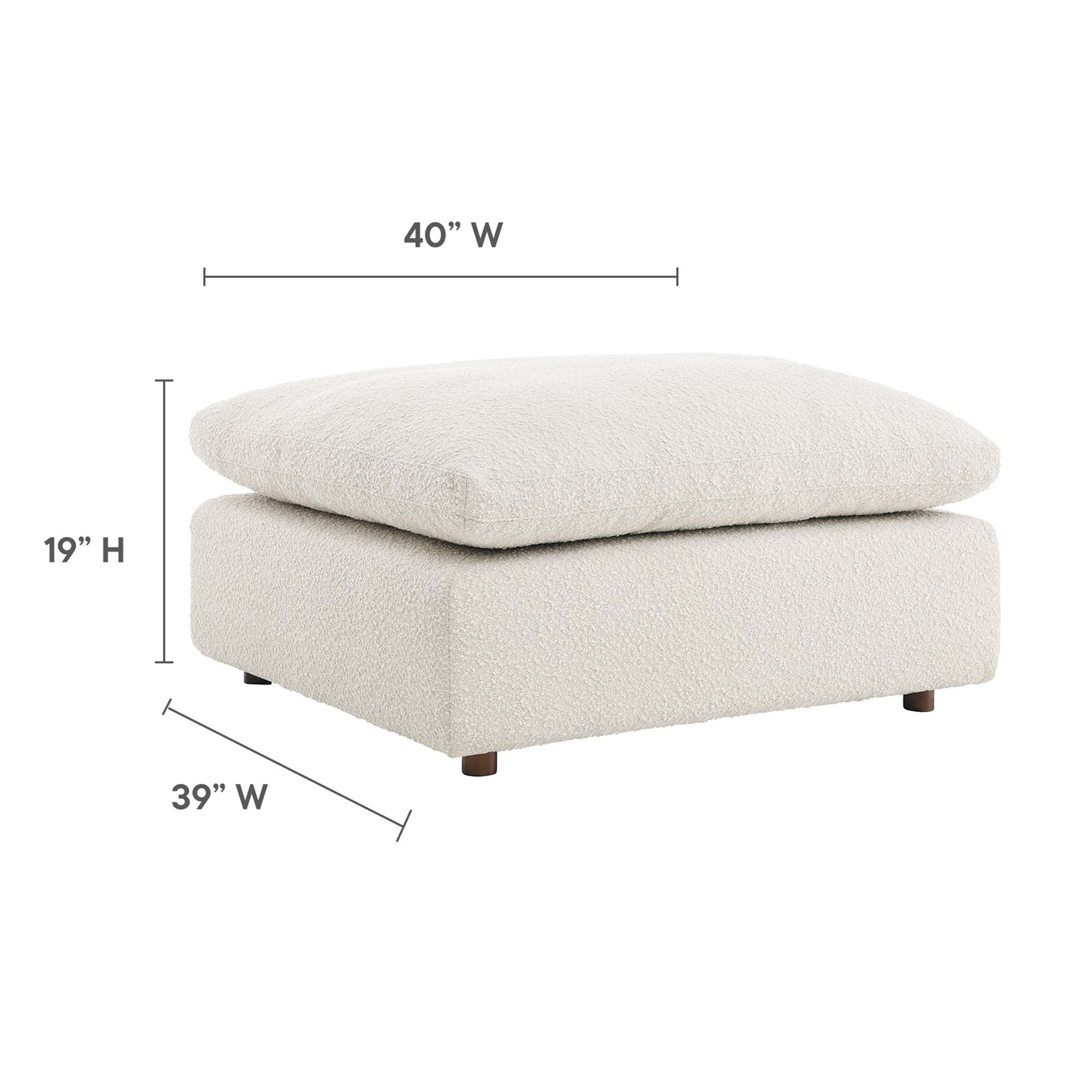 Commix Down Filled Overstuffed Boucle Fabric Ottoman, Ivory