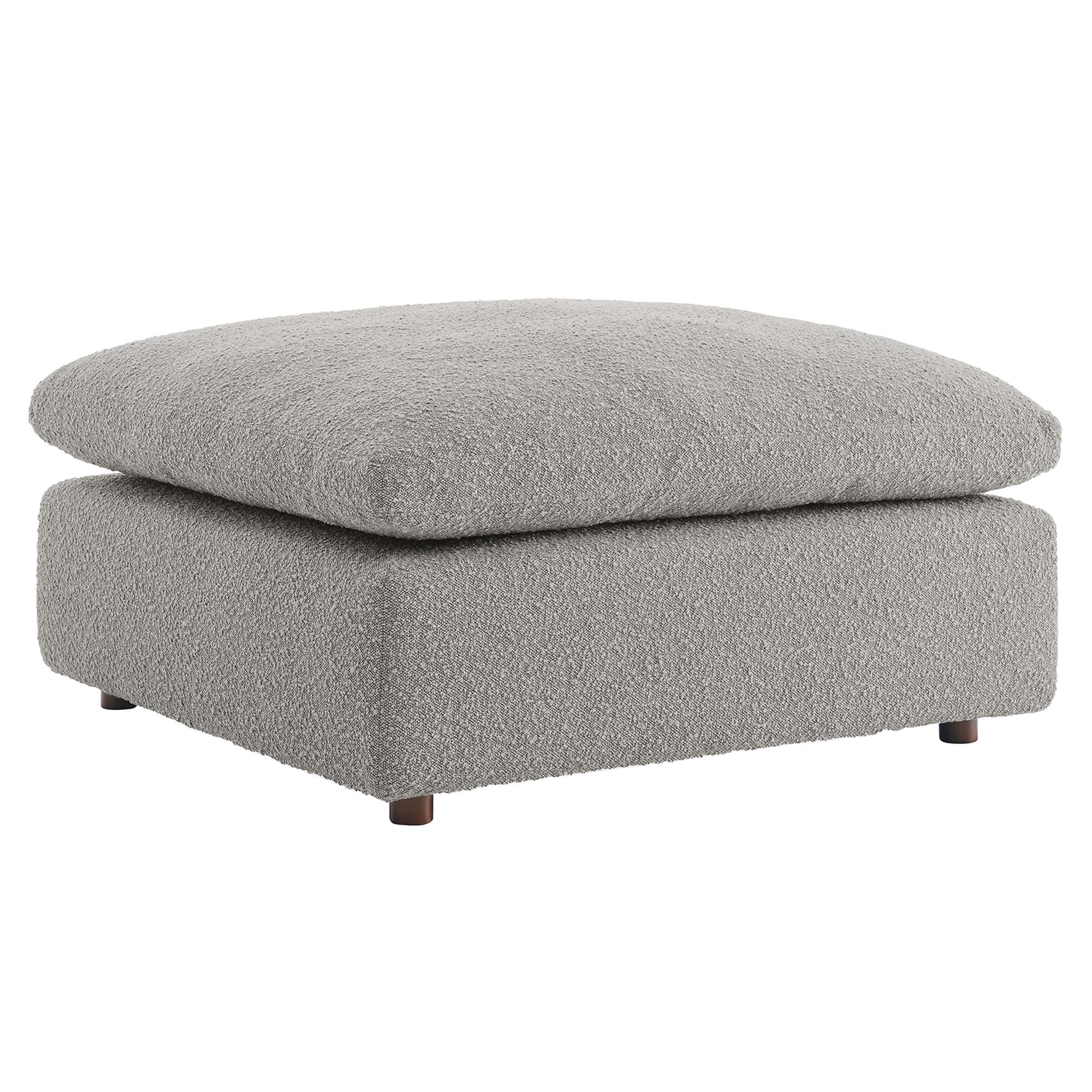 Commix Down Filled Overstuffed Boucle Fabric Ottoman, Light Gray