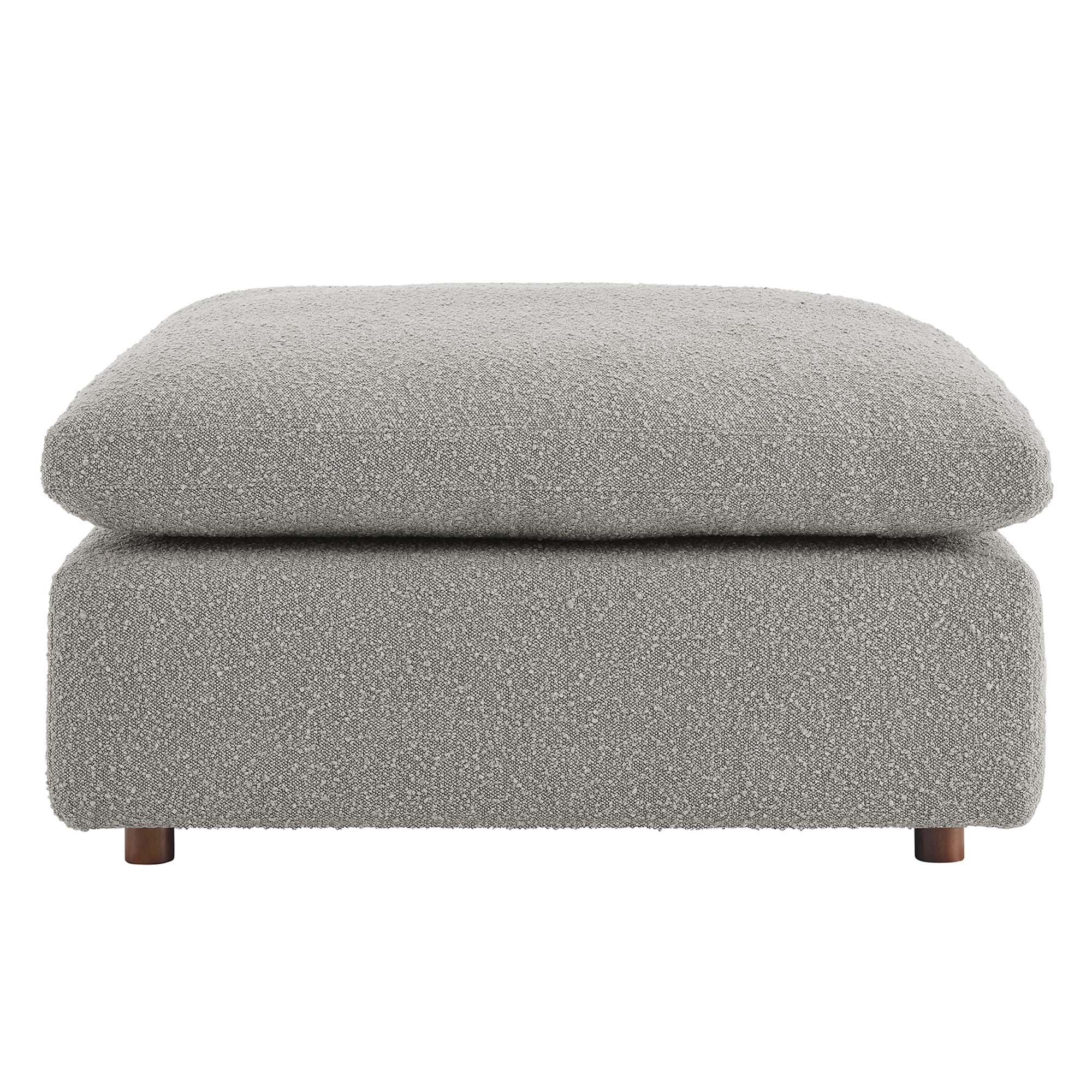Commix Down Filled Overstuffed Boucle Fabric Ottoman, Light Gray