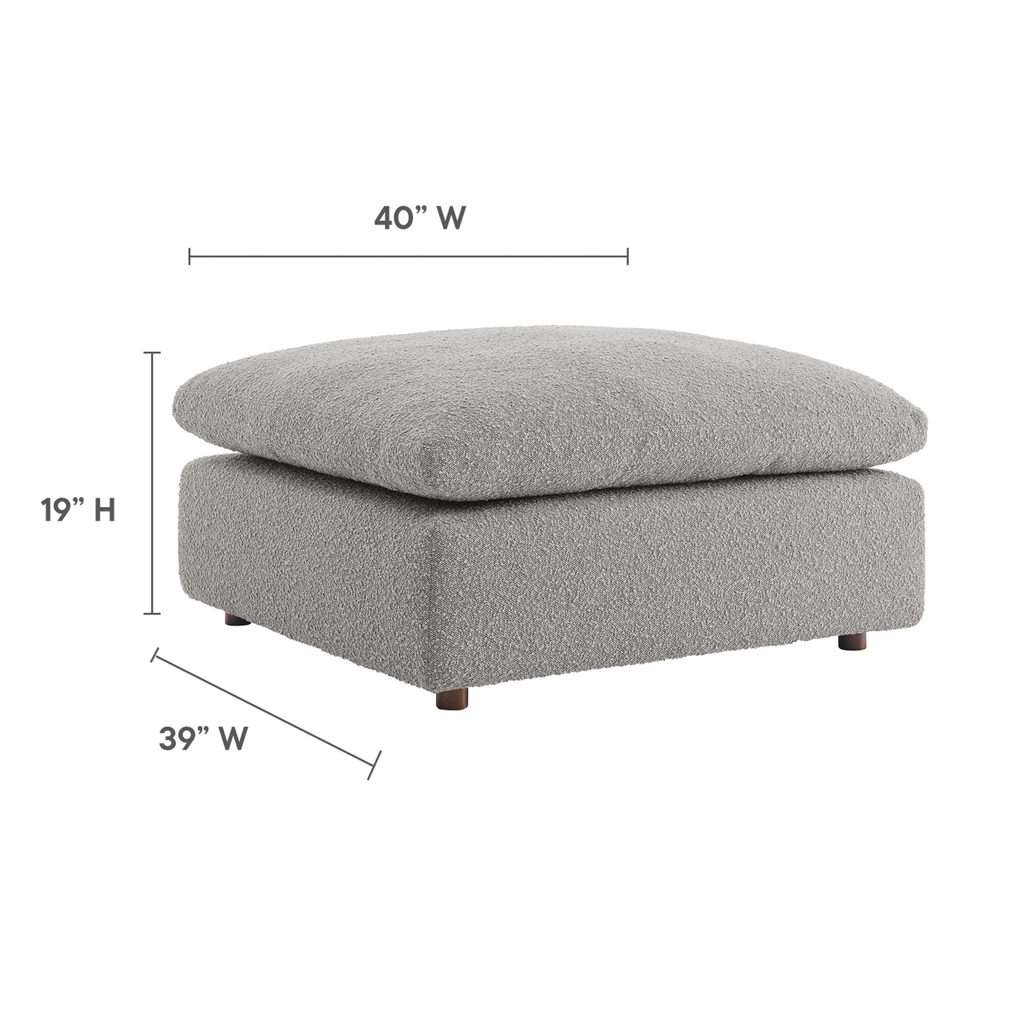Commix Down Filled Overstuffed Boucle Fabric Ottoman, Light Gray