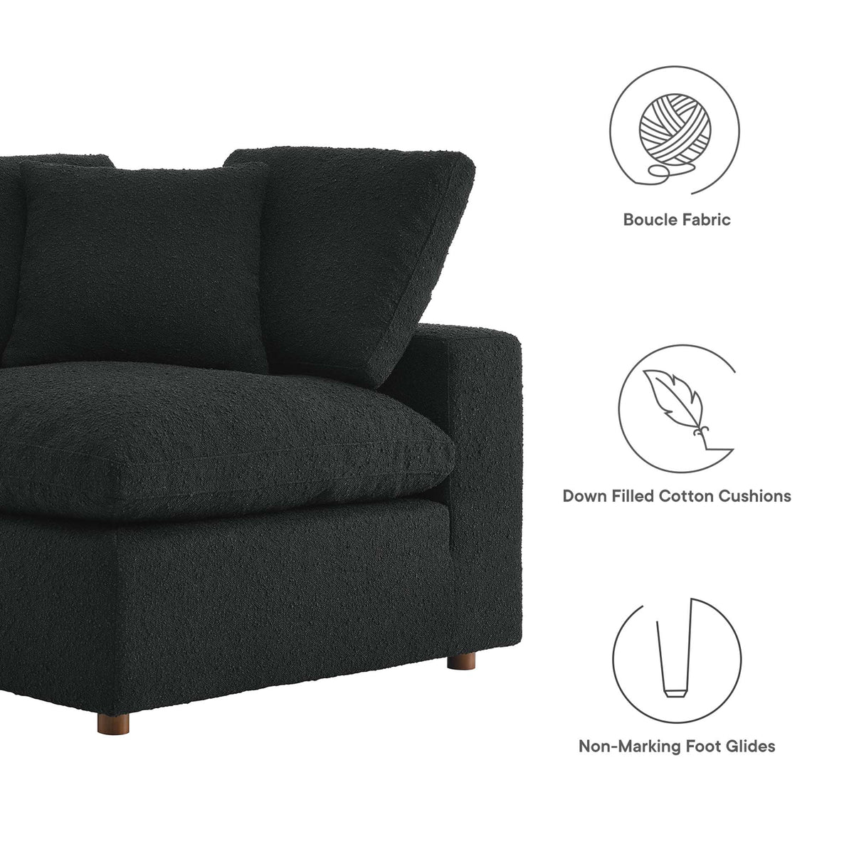 Commix Down Filled Overstuffed Boucle Fabric Corner Chair, Black