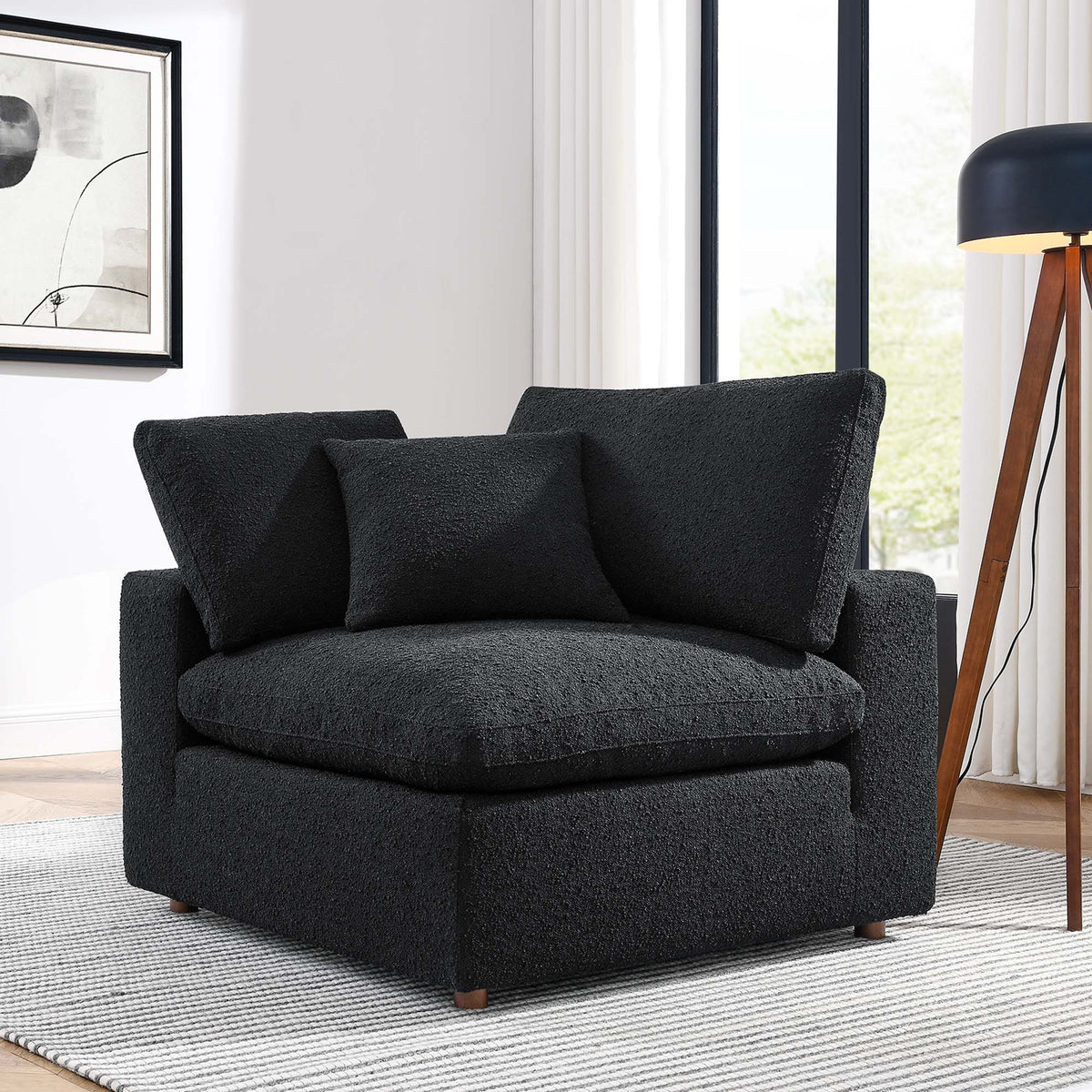 Commix Down Filled Overstuffed Boucle Fabric Corner Chair, Black