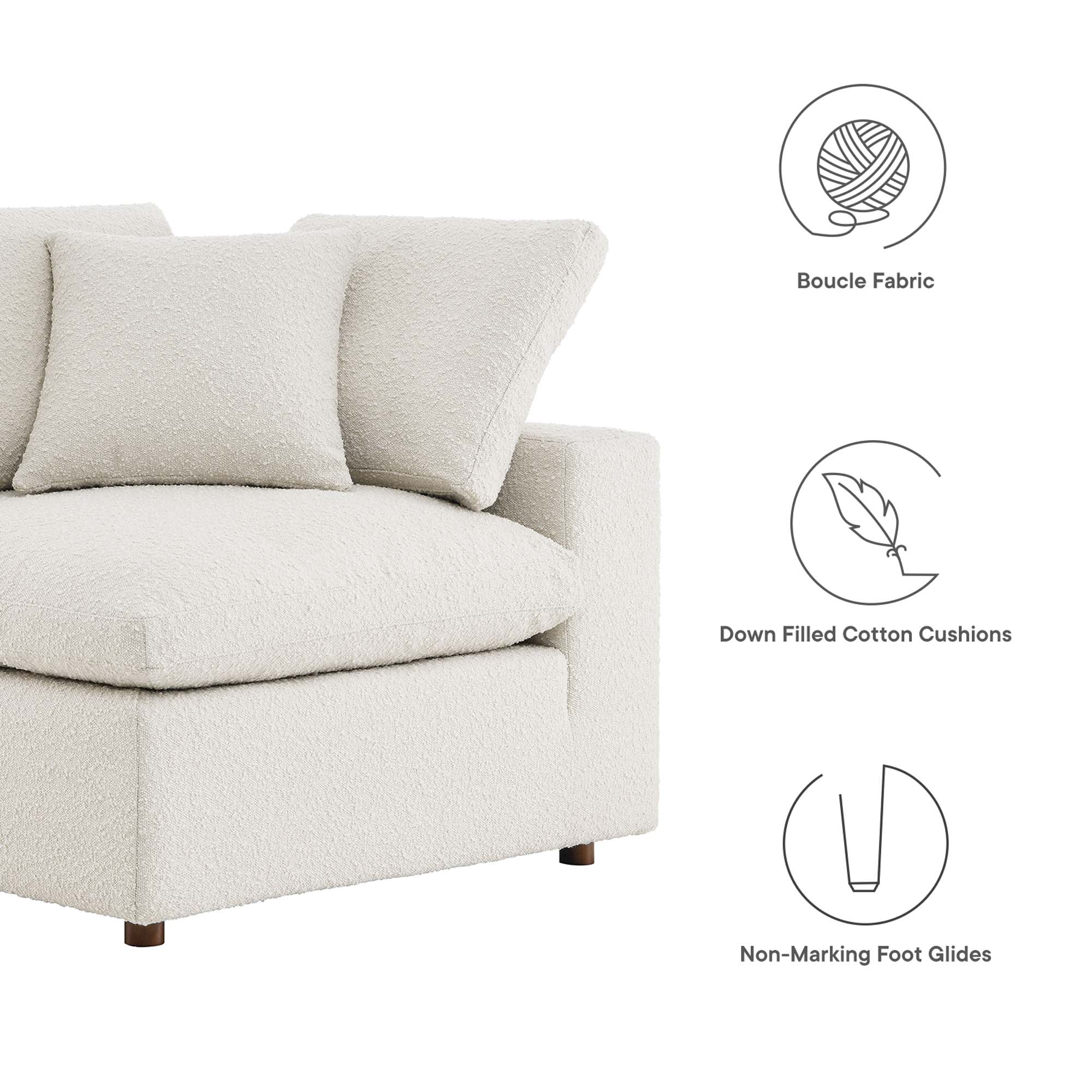 Commix Down Filled Overstuffed Boucle Fabric Corner Chair, Ivory