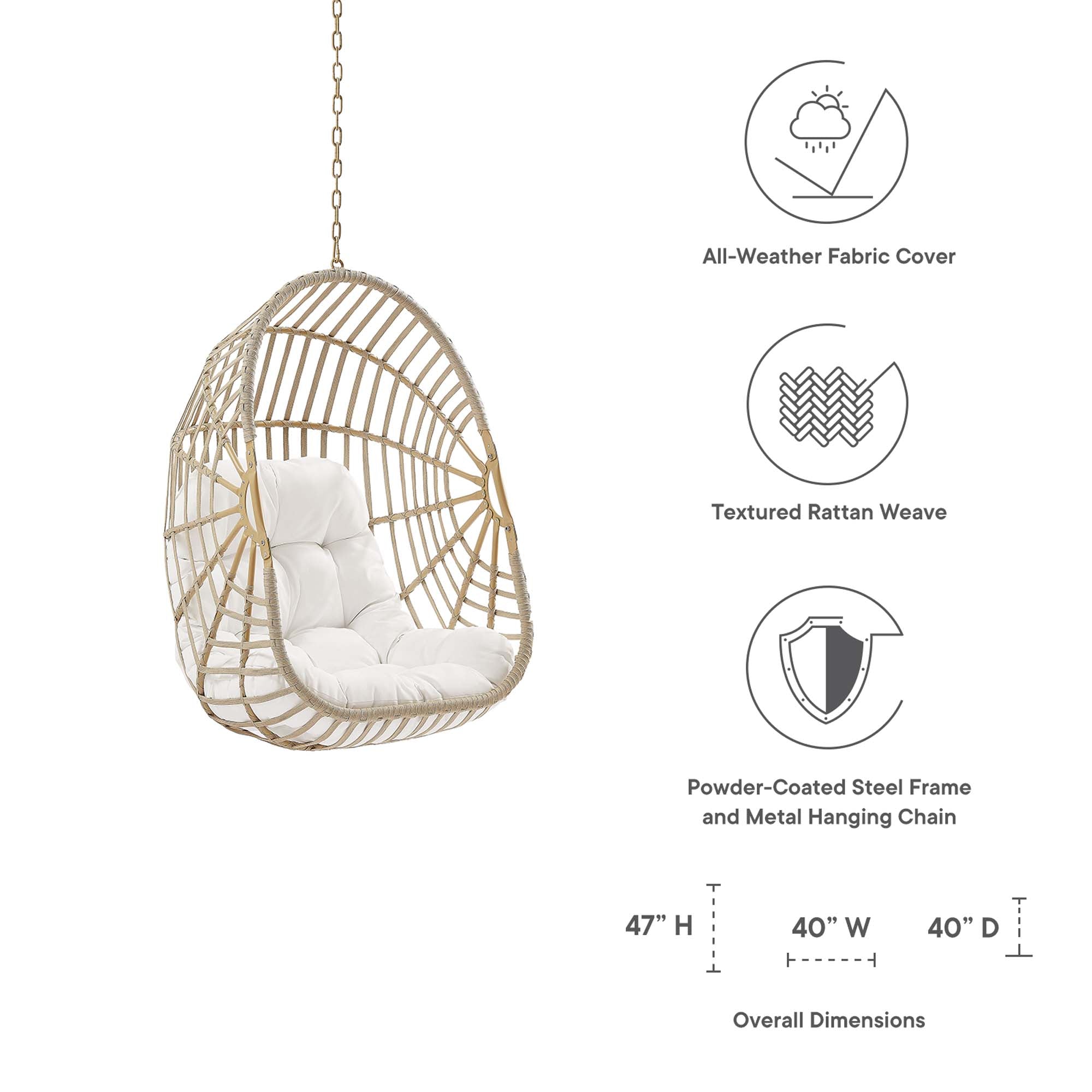 Amalie Wicker Rattan Outdoor Patio Rattan Swing Chair without Stand, Natural White