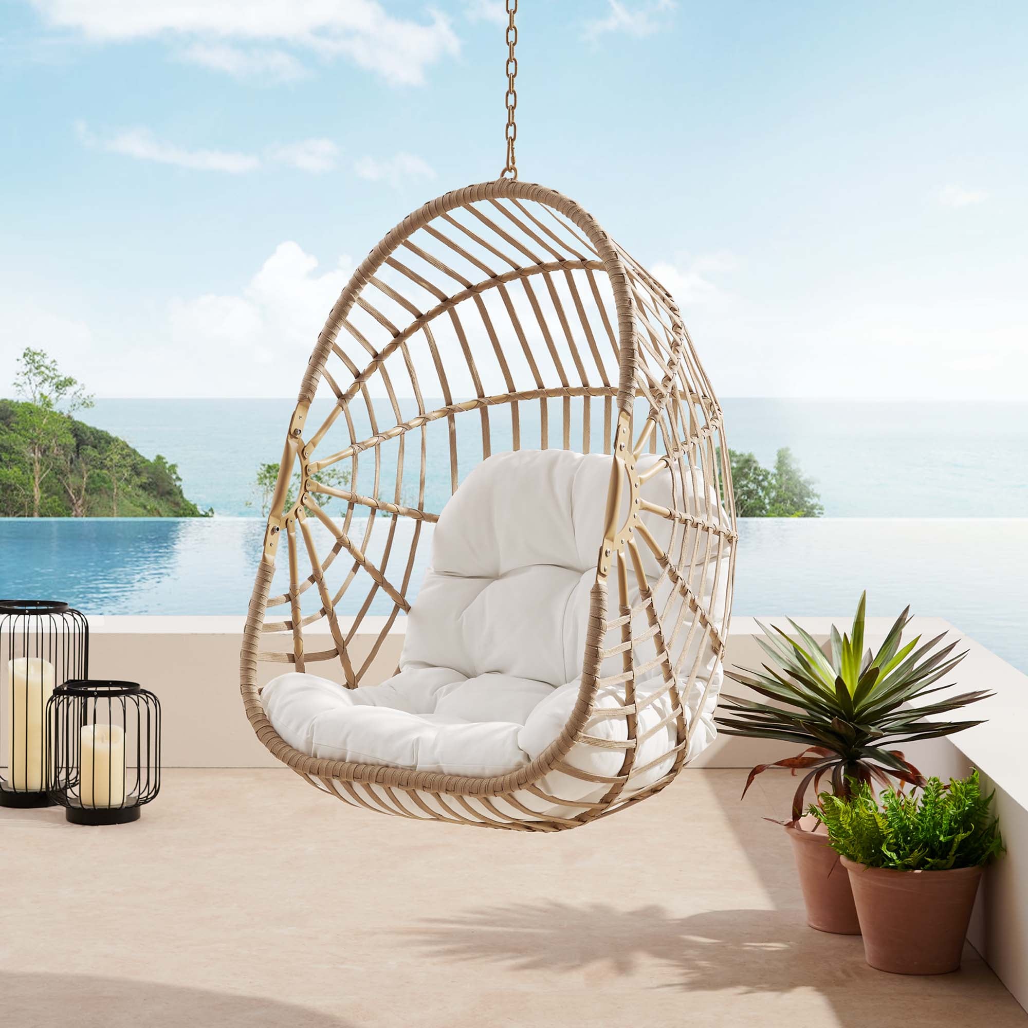 Amalie Wicker Rattan Outdoor Patio Rattan Swing Chair without Stand, Natural White