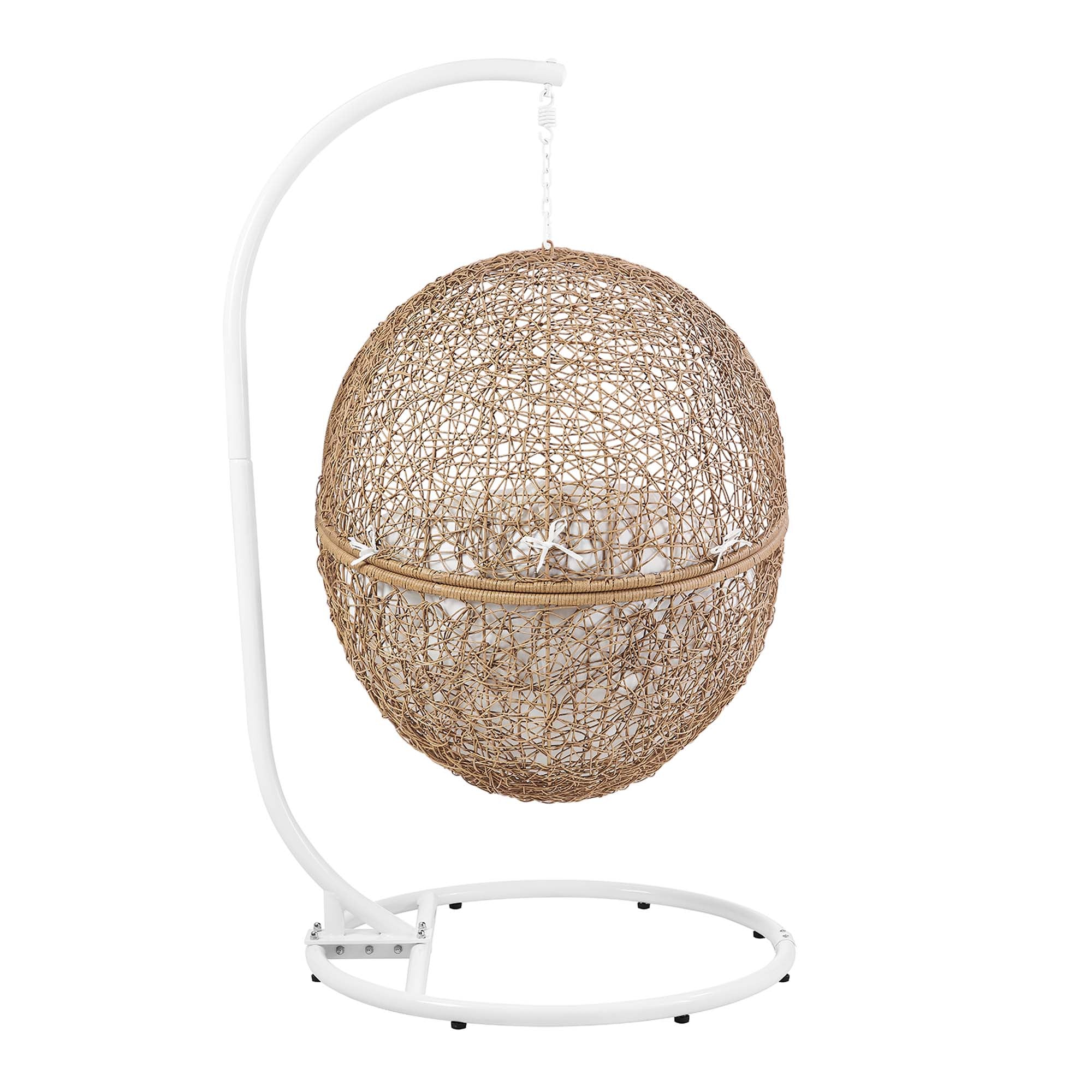 Encase Outdoor Patio Rattan Swing Chair, Cappuccino White