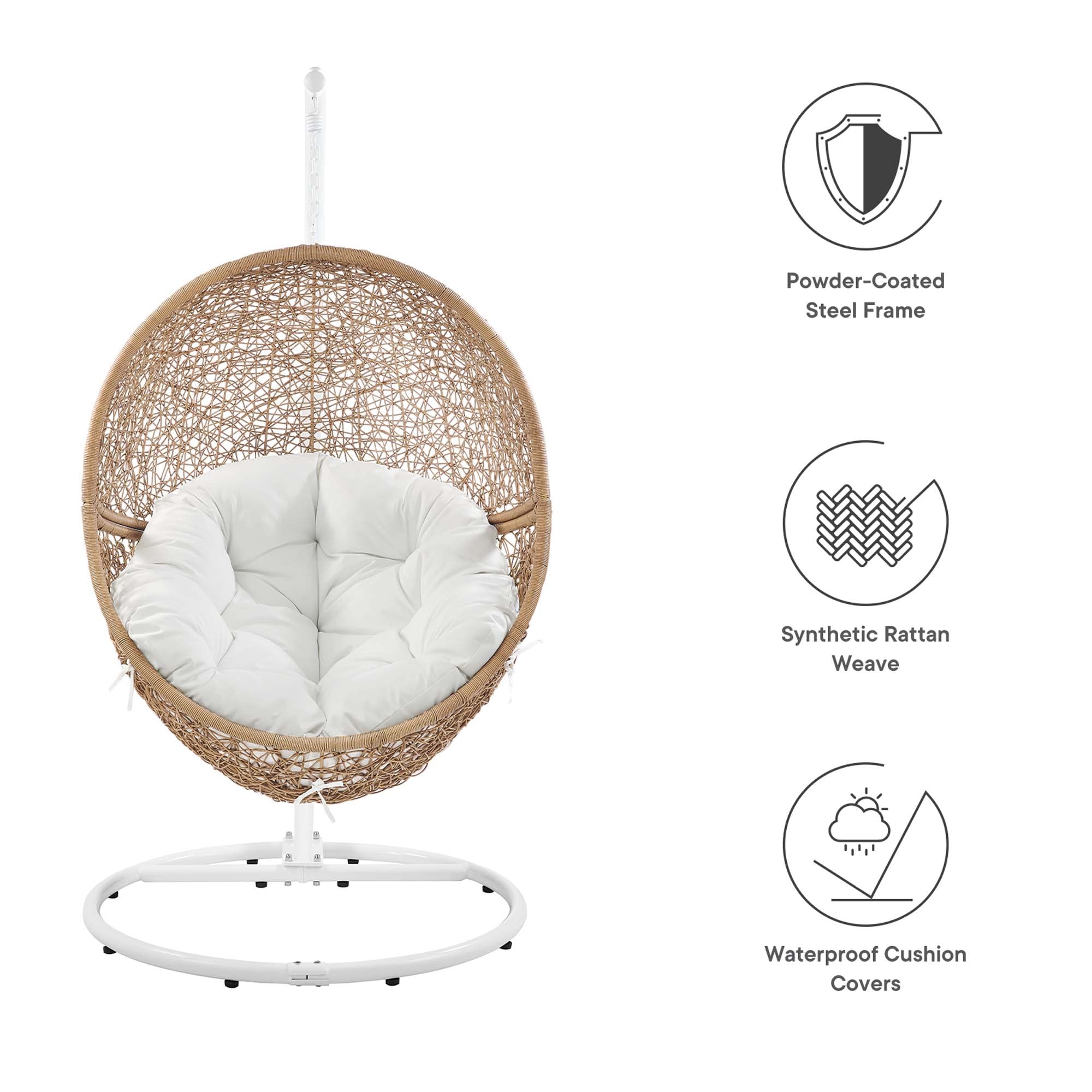 Encase Outdoor Patio Rattan Swing Chair, Cappuccino White
