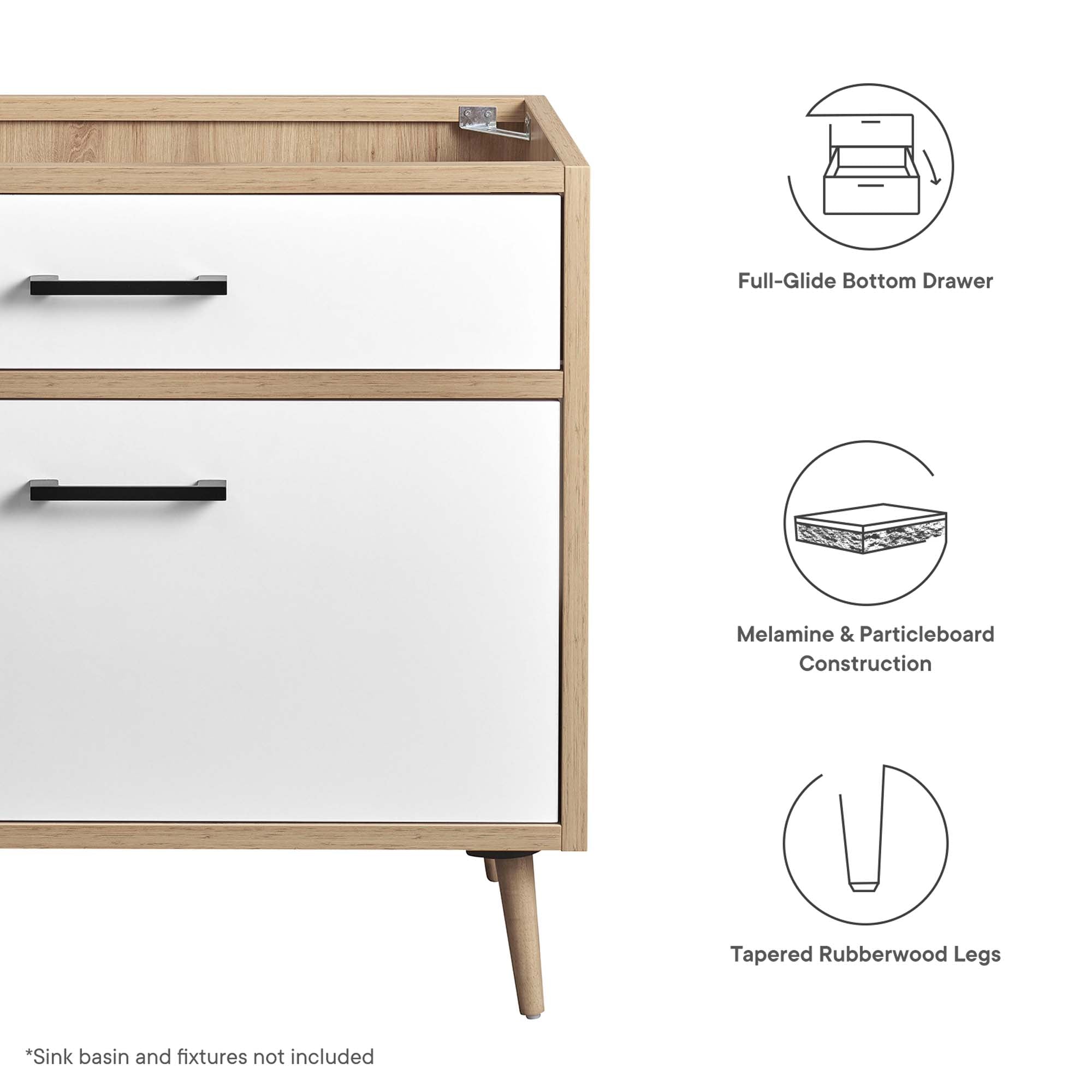 Maverick 36" Bathroom Vanity Cabinet Sink Basin Not Included, Oak White