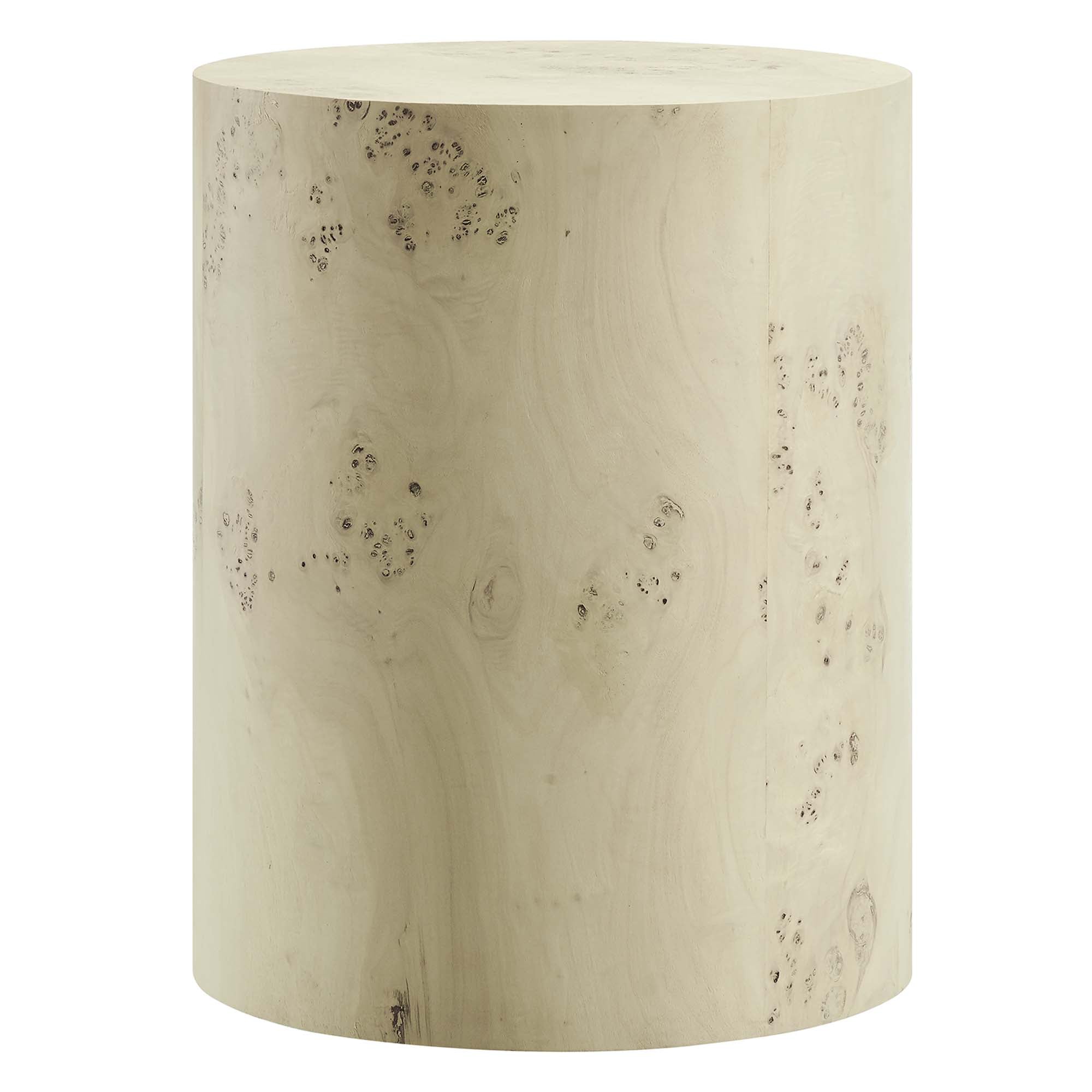 Cosmos 16" Round Burl Wood Side Table, Bleached Burl