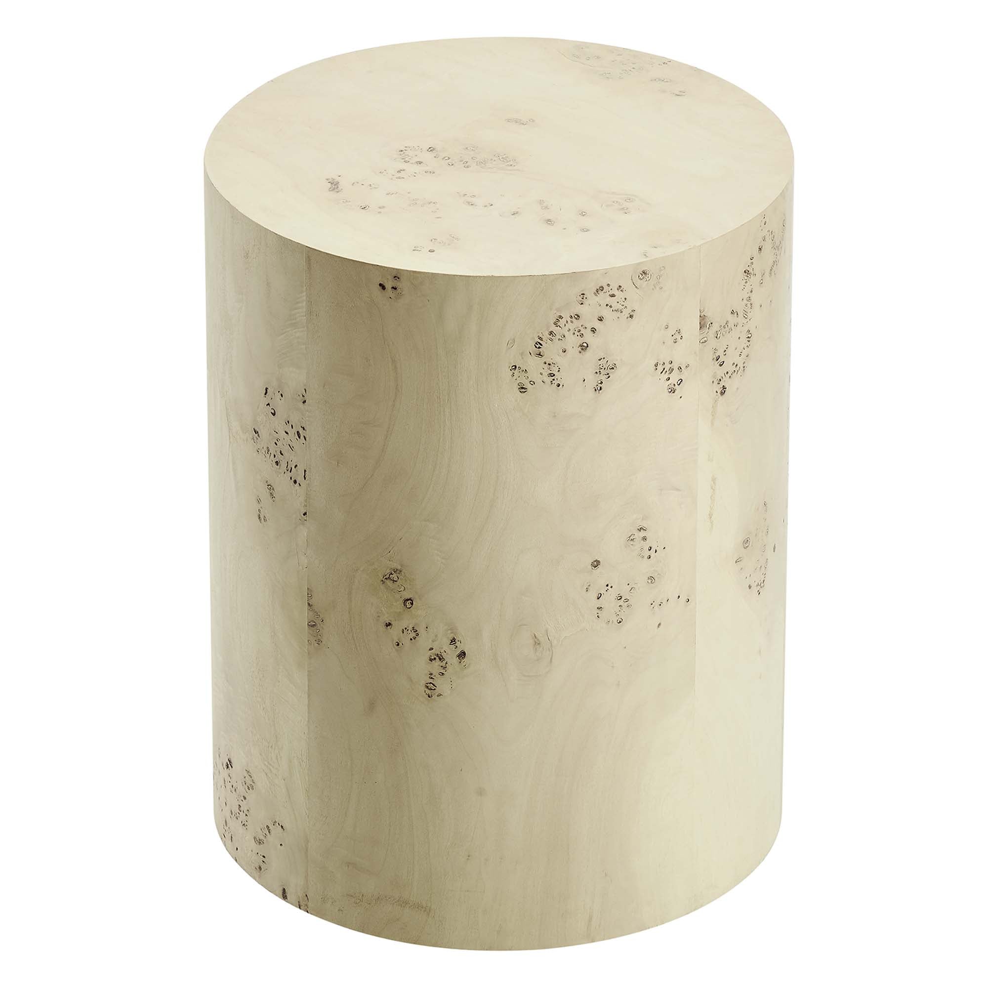 Cosmos 16" Round Burl Wood Side Table, Bleached Burl