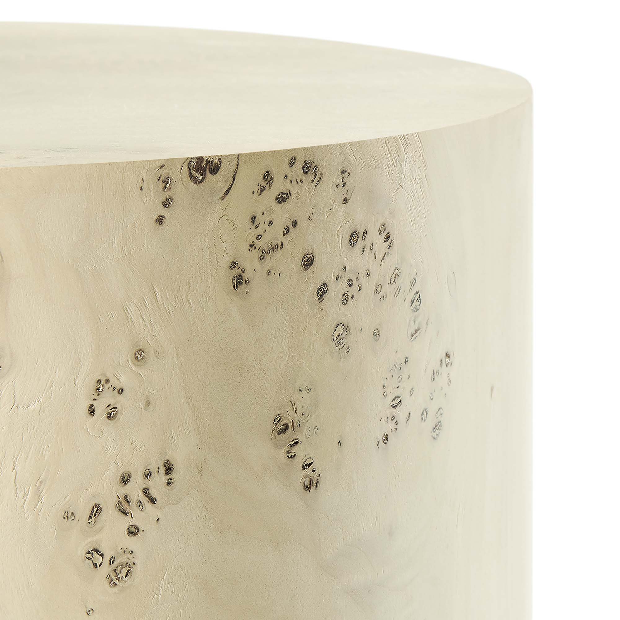 Cosmos 16" Round Burl Wood Side Table, Bleached Burl