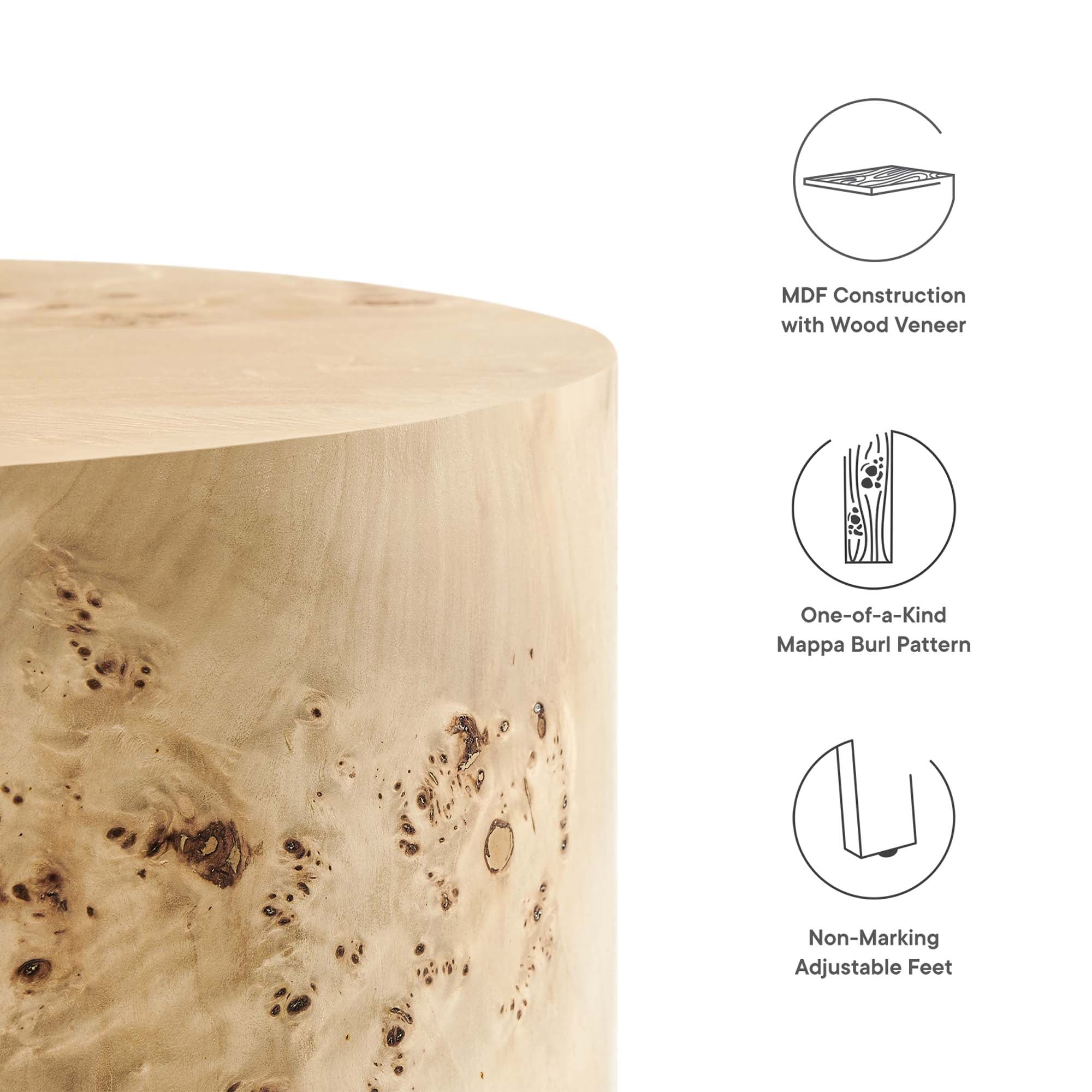 Cosmos 16" Round Burl Wood Side Table, Natural Burl