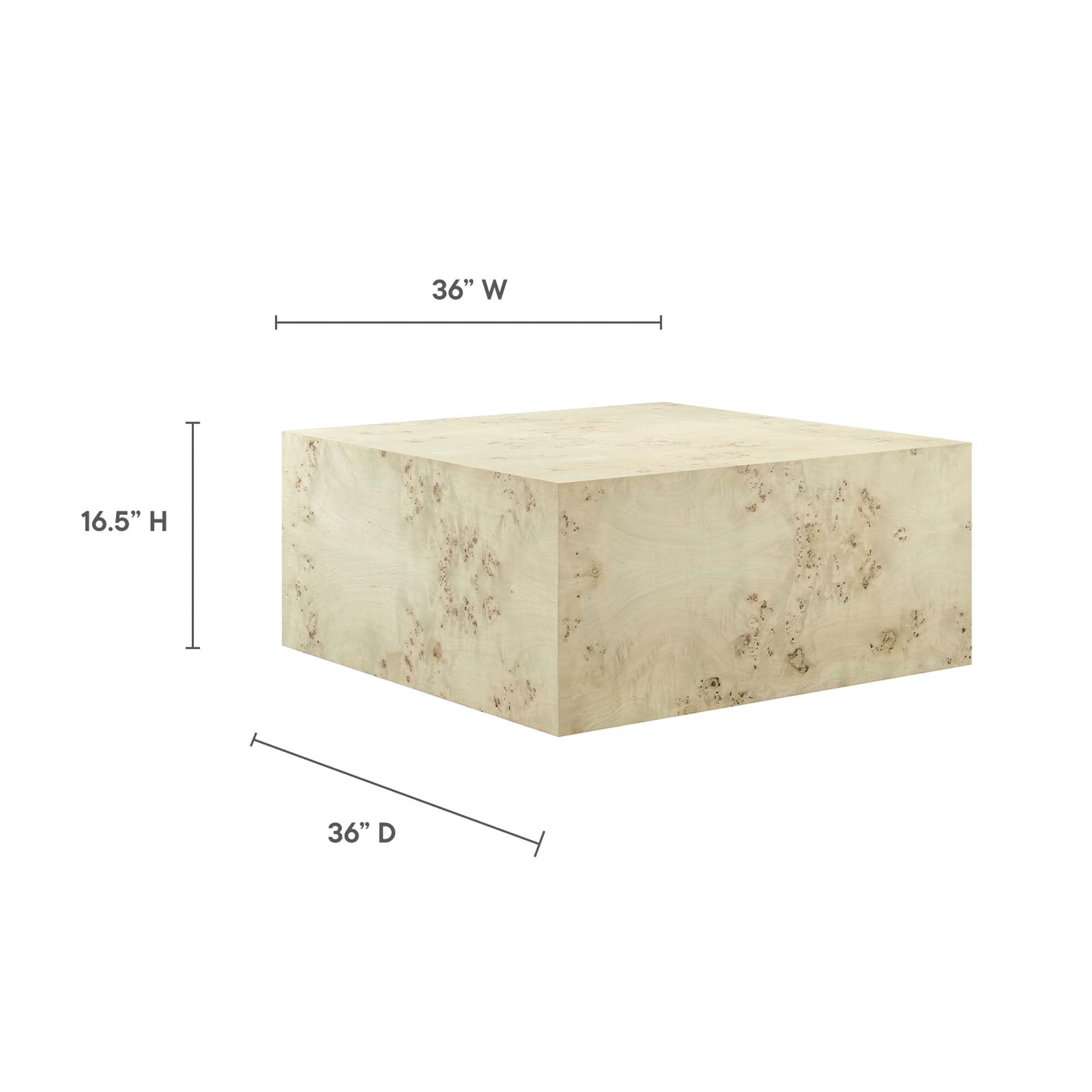 Cosmos 36" Square Burl Wood Coffee Table, Bleached Burl