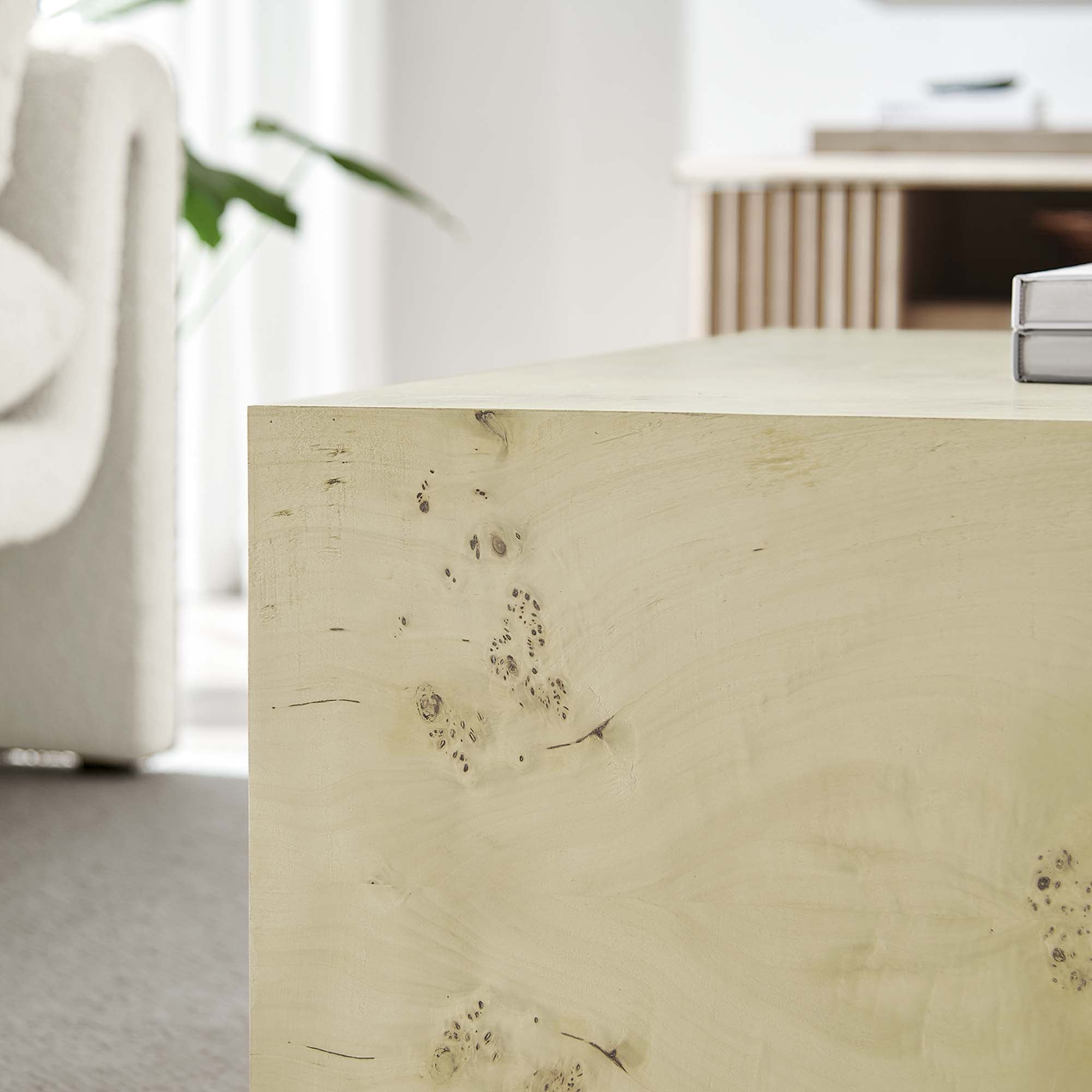 Cosmos 36" Square Burl Wood Coffee Table, Bleached Burl