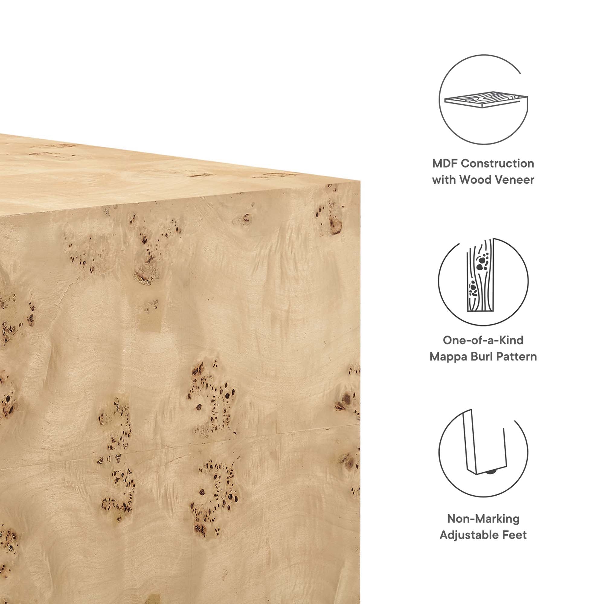 Cosmos 36" Square Burl Wood Coffee Table, Natural Burl