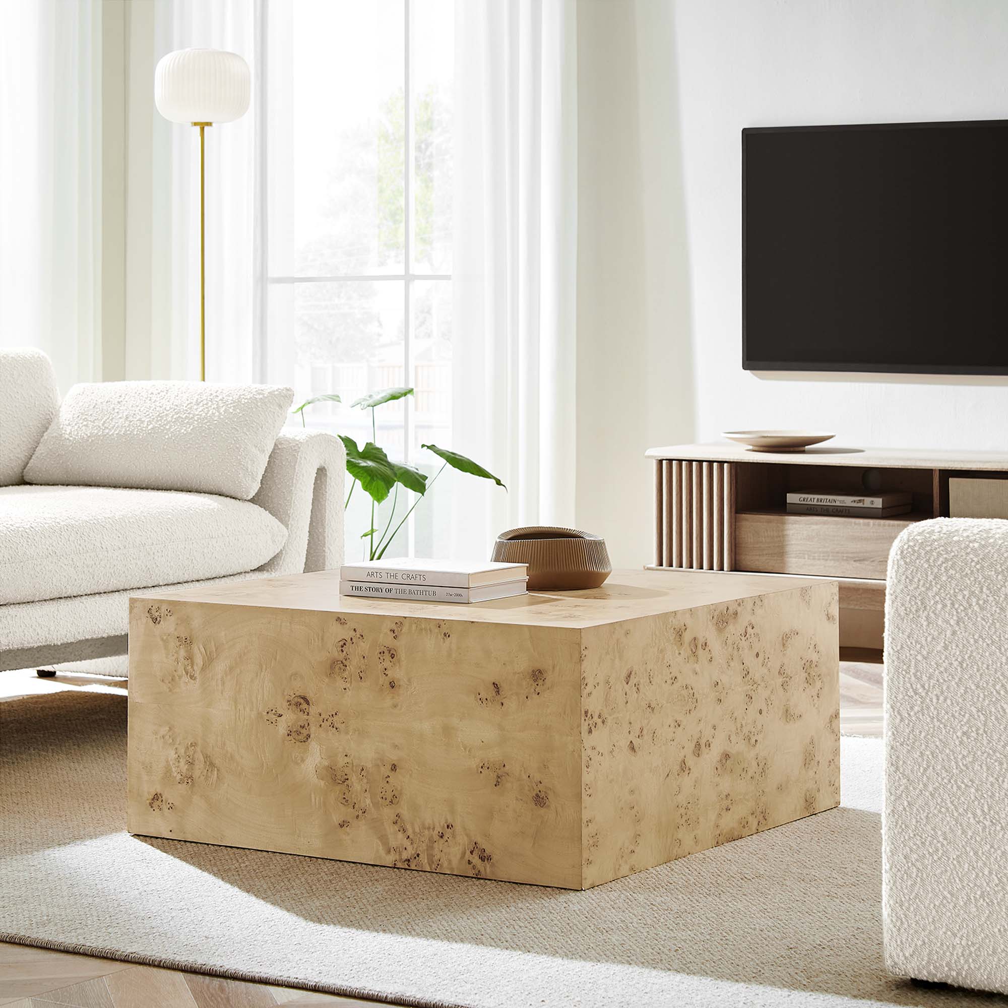 Cosmos 36" Square Burl Wood Coffee Table, Natural Burl