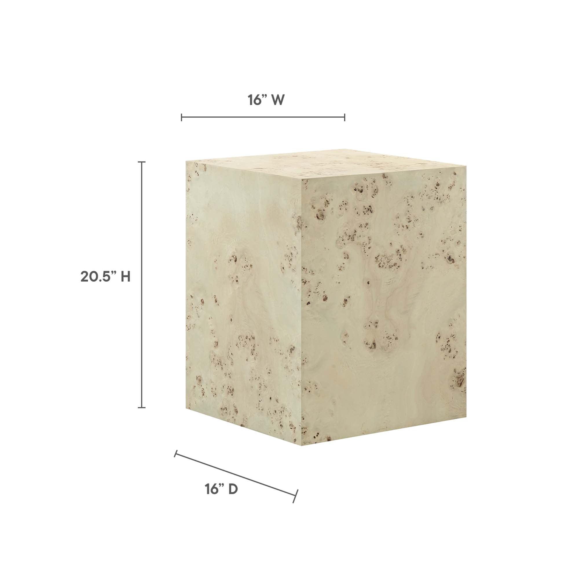 Cosmos 16" Square Burl Wood Side Table, Bleached Burl