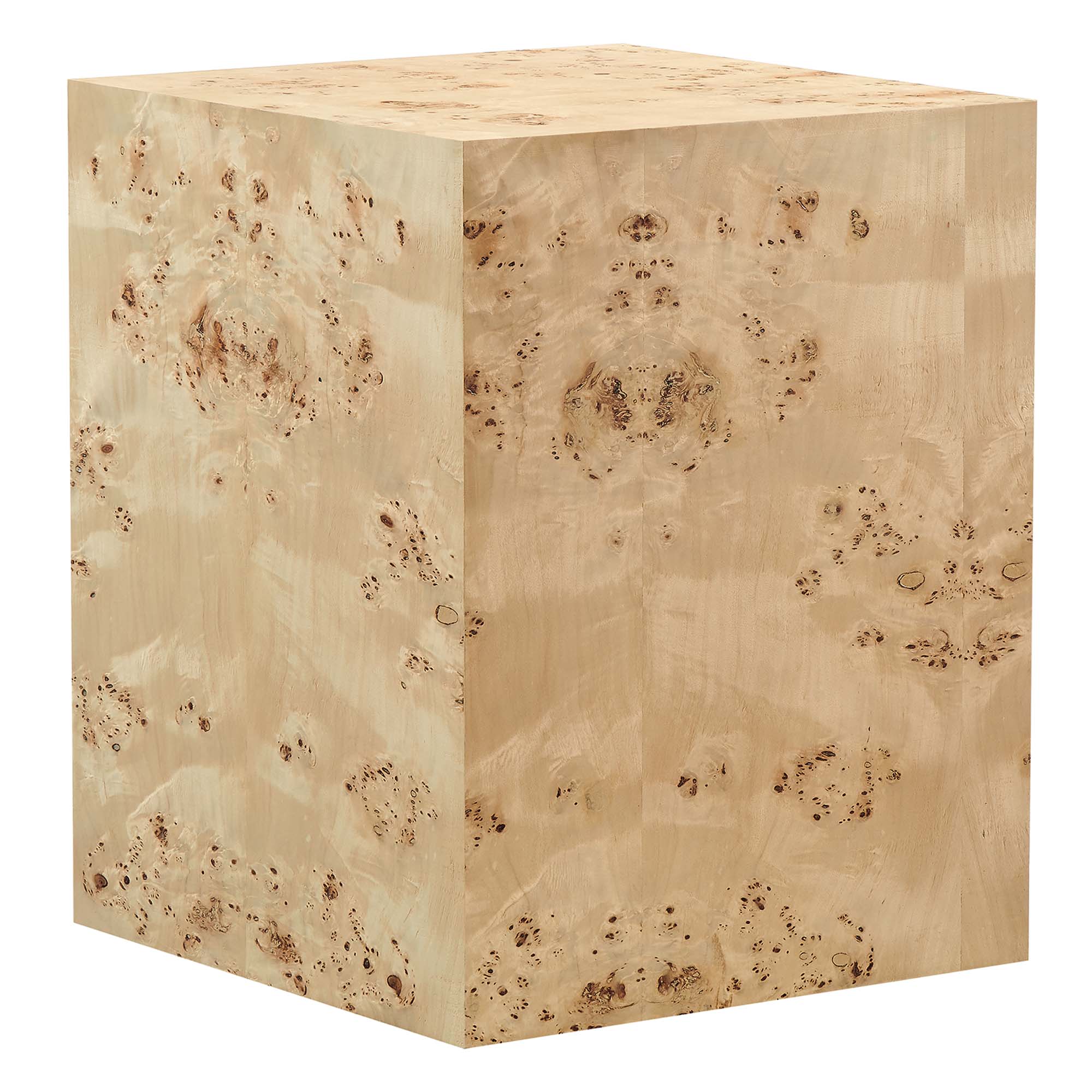 Cosmos 16" Square Burl Wood Side Table, Natural Burl