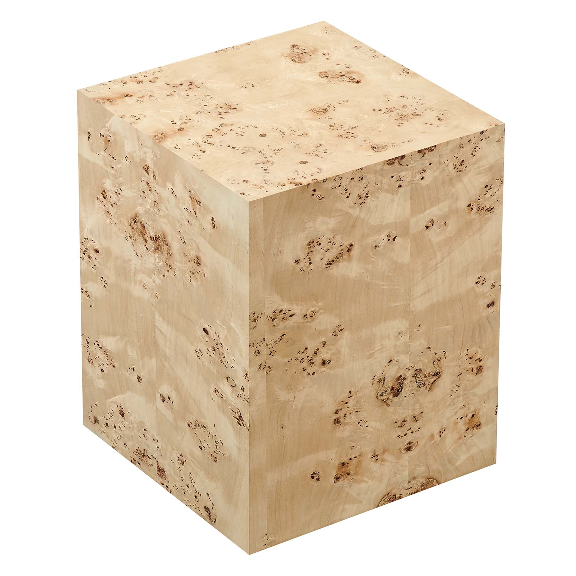 Cosmos 16" Square Burl Wood Side Table, Natural Burl