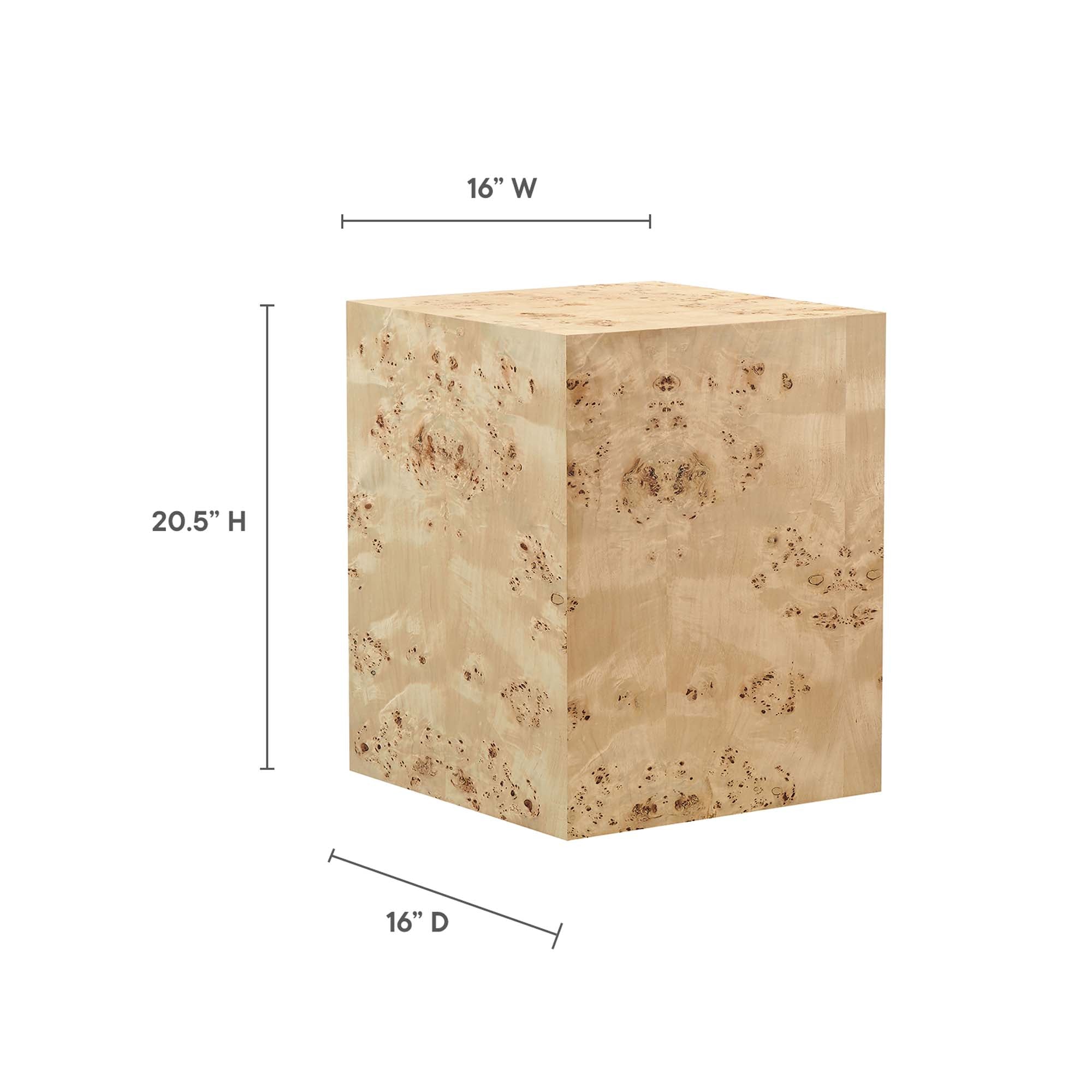 Cosmos 16" Square Burl Wood Side Table, Natural Burl