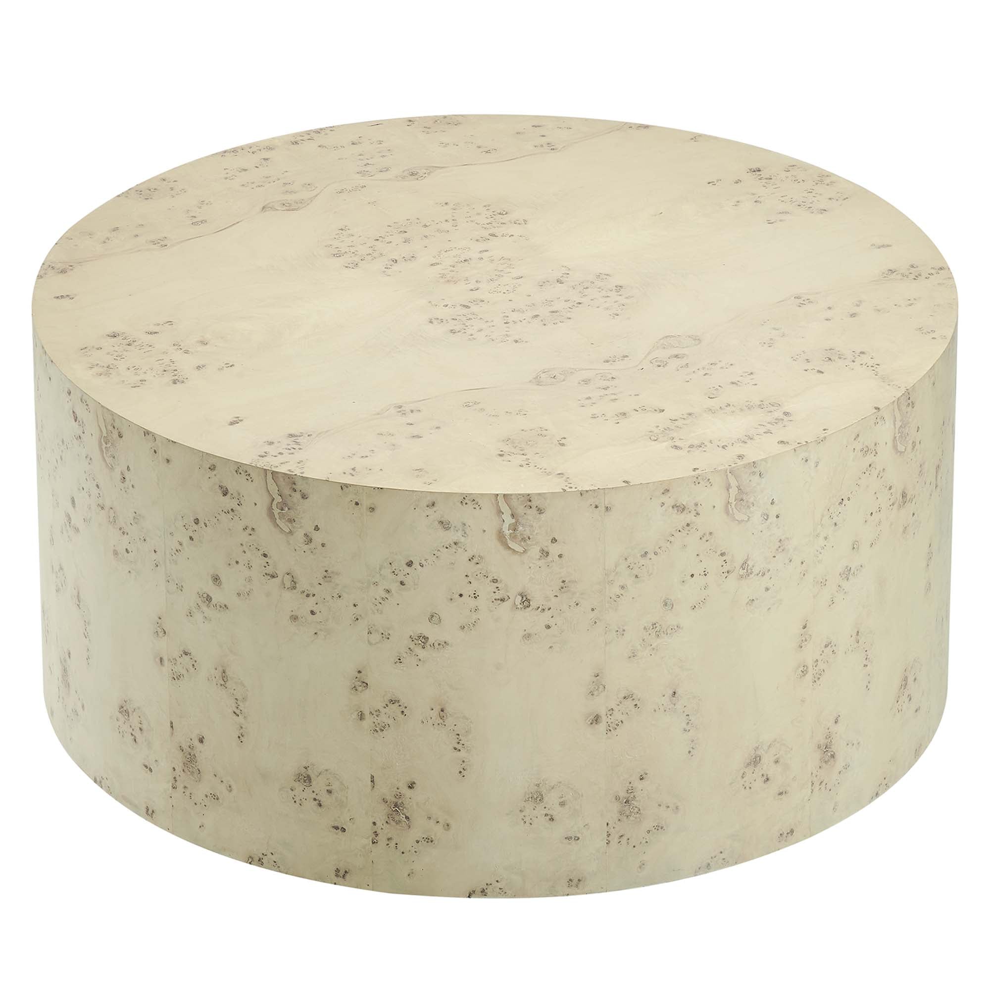 Cosmos 35" Round Burl Wood Coffee Table, Bleached Burl